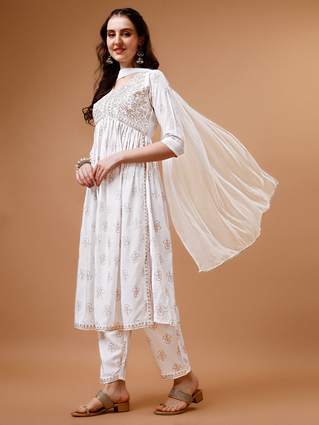 Alia Cut Embroidered & printed Kurta with pant & dupatta