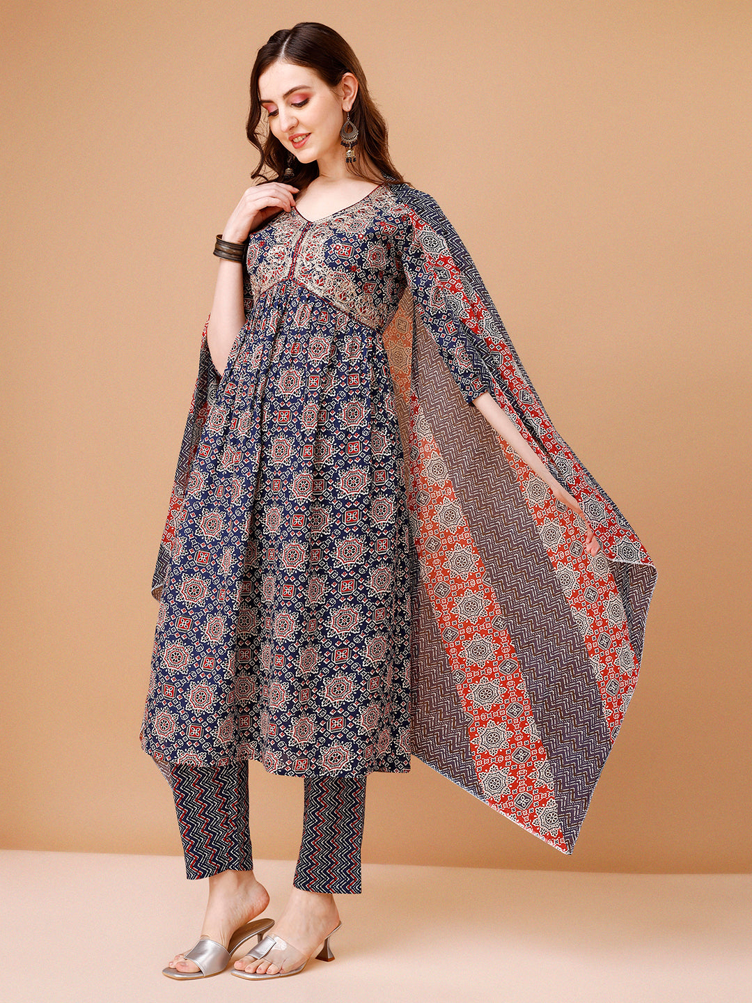 Alia Cut embroidered & printed Kurta with pant & dupatta