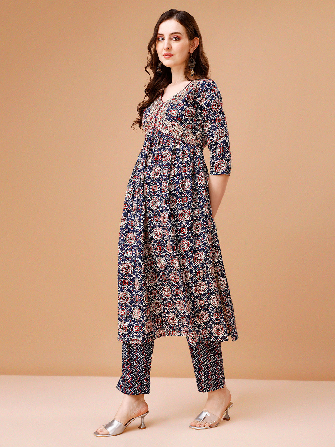 Alia Cut embroidered & printed Kurta with pant & dupatta