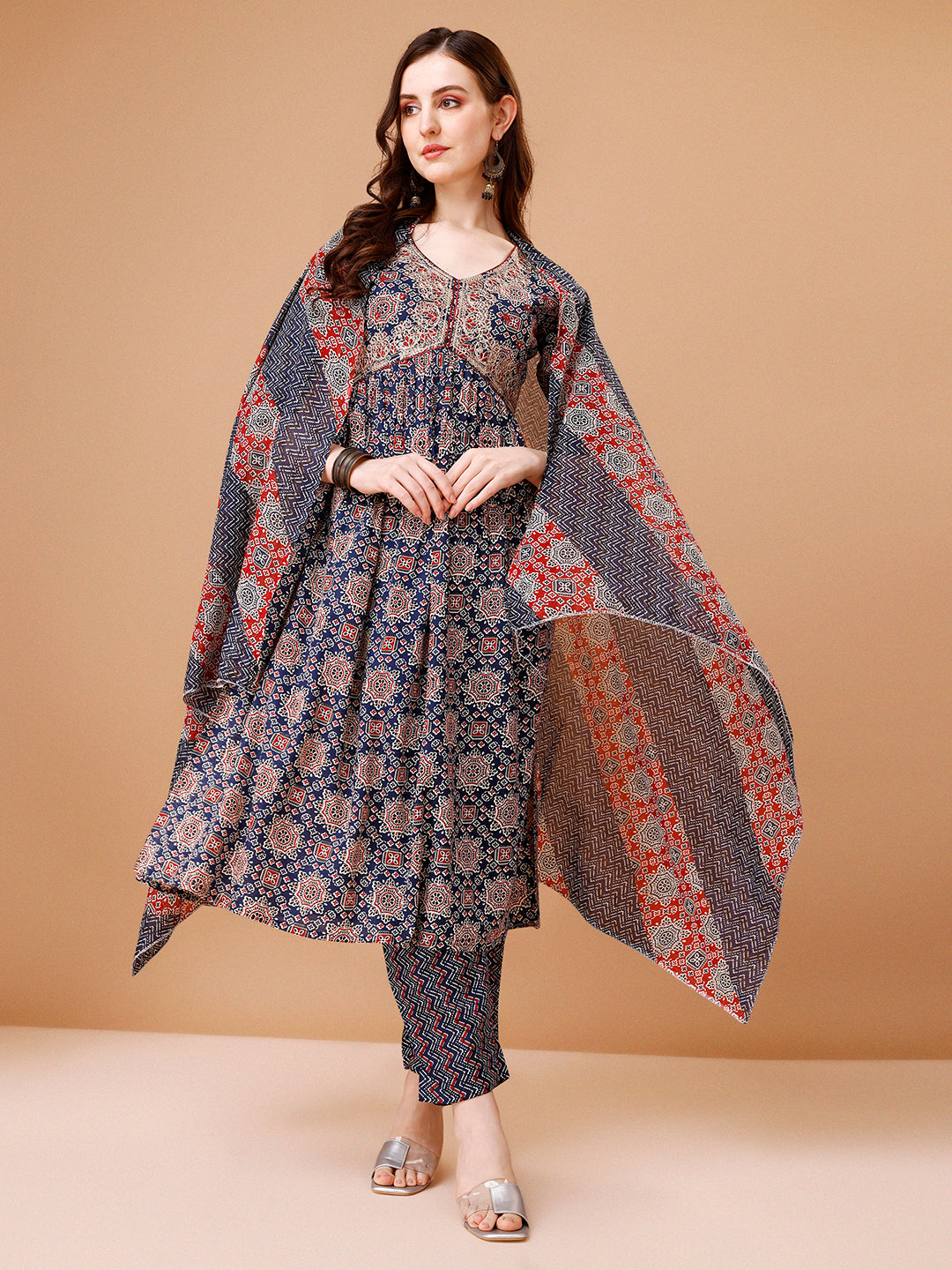 Alia Cut embroidered & printed Kurta with pant & dupatta