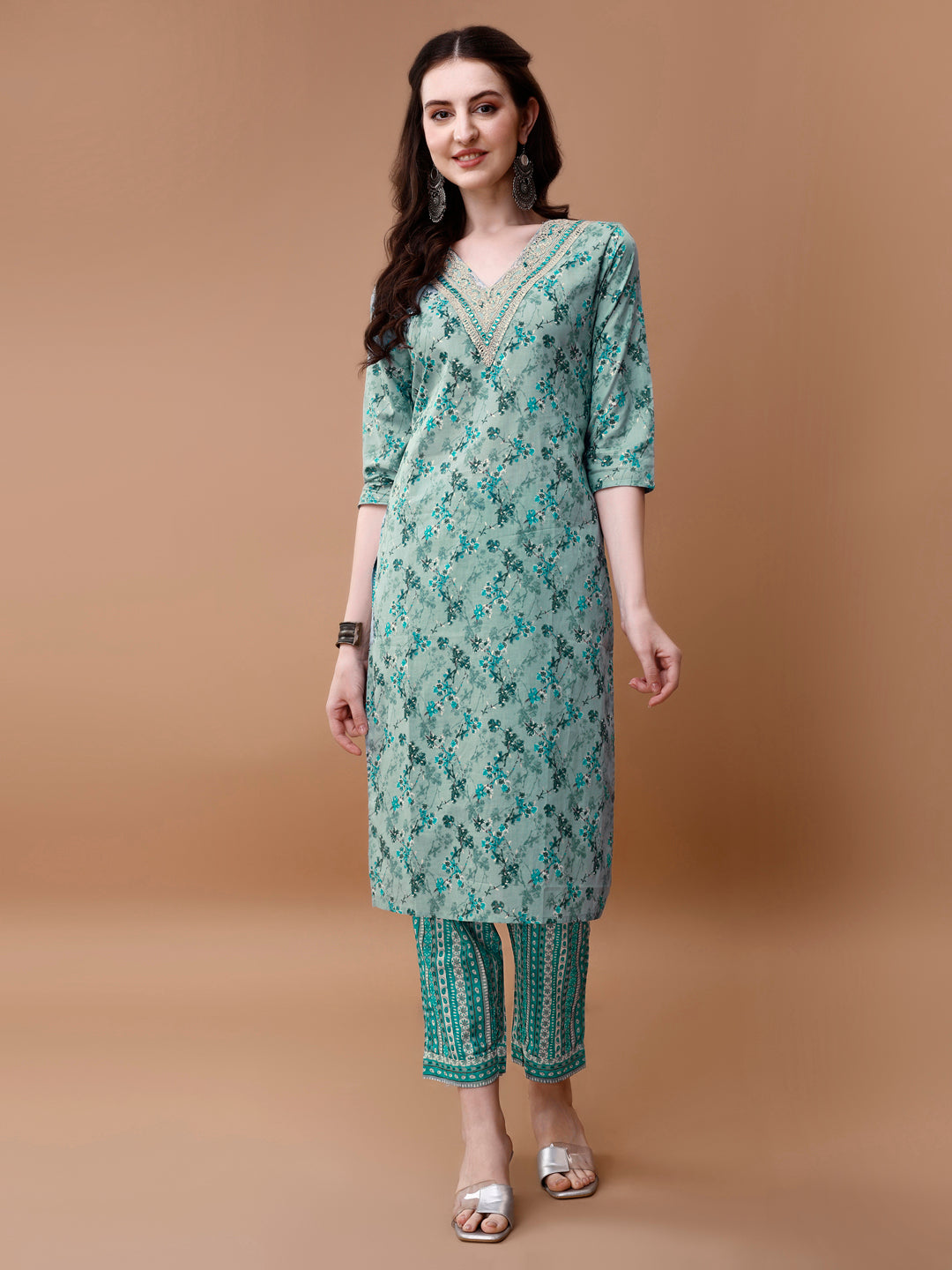 Embroidered and Floral Printed Kurta with pant & dupatta