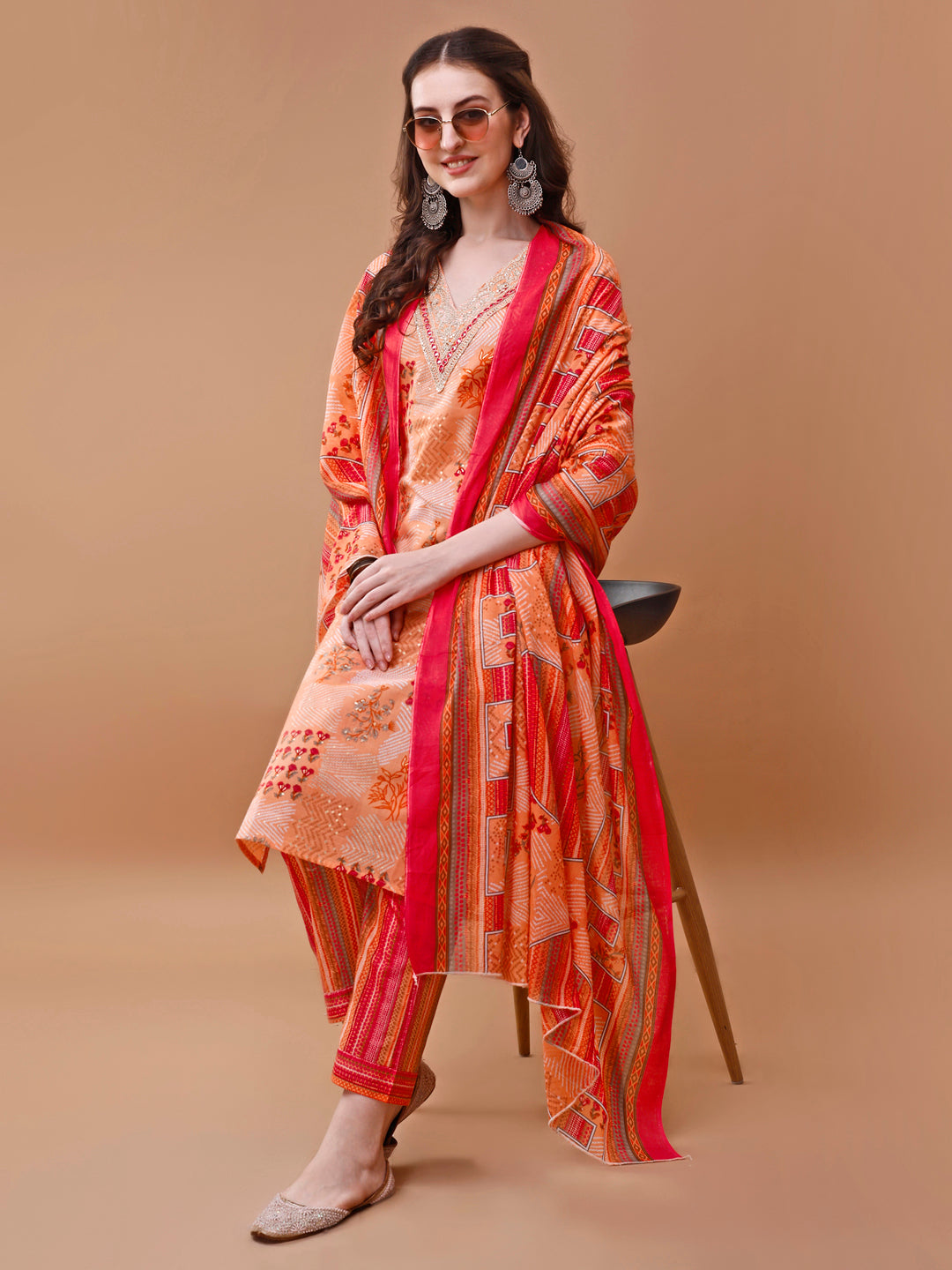 Embroidered and Floral Printed Kurta with pant & dupatta