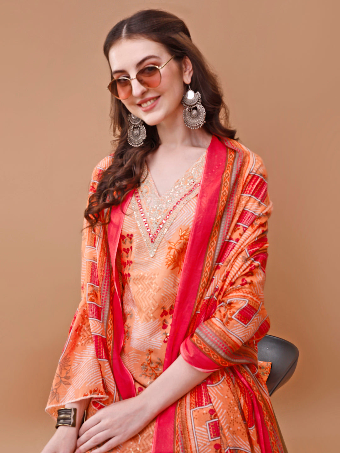 Embroidered and Floral Printed Kurta with pant & dupatta