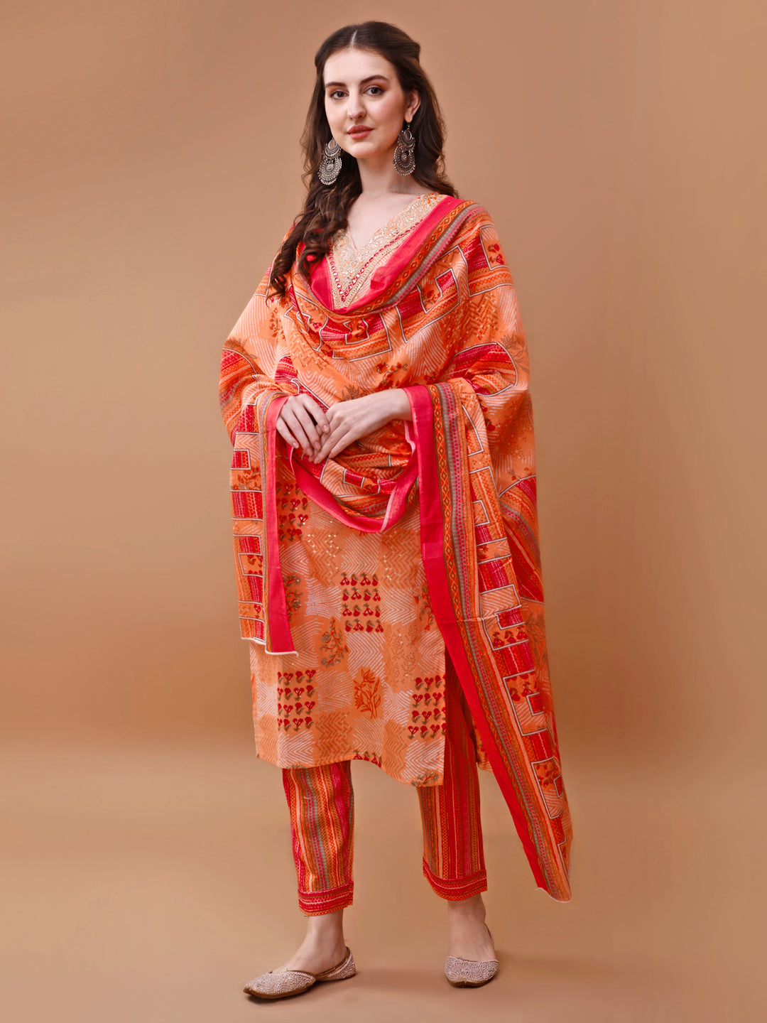 Embroidered and Floral Printed Kurta with pant & dupatta