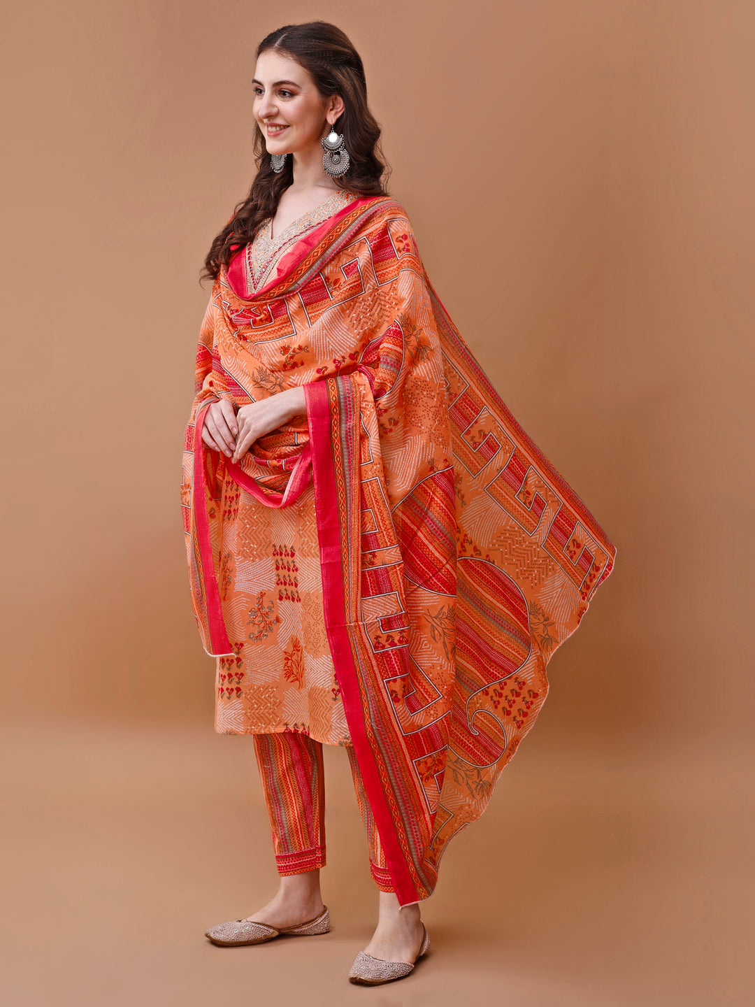 Embroidered and Floral Printed Kurta with pant & dupatta