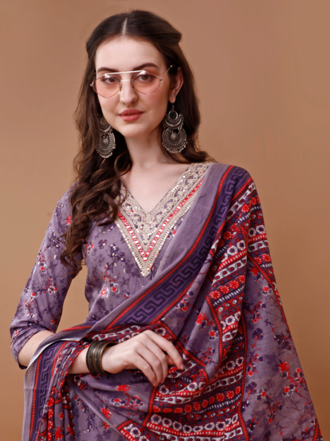 Embroidered and Floral Printed Kurta with pant & dupatta