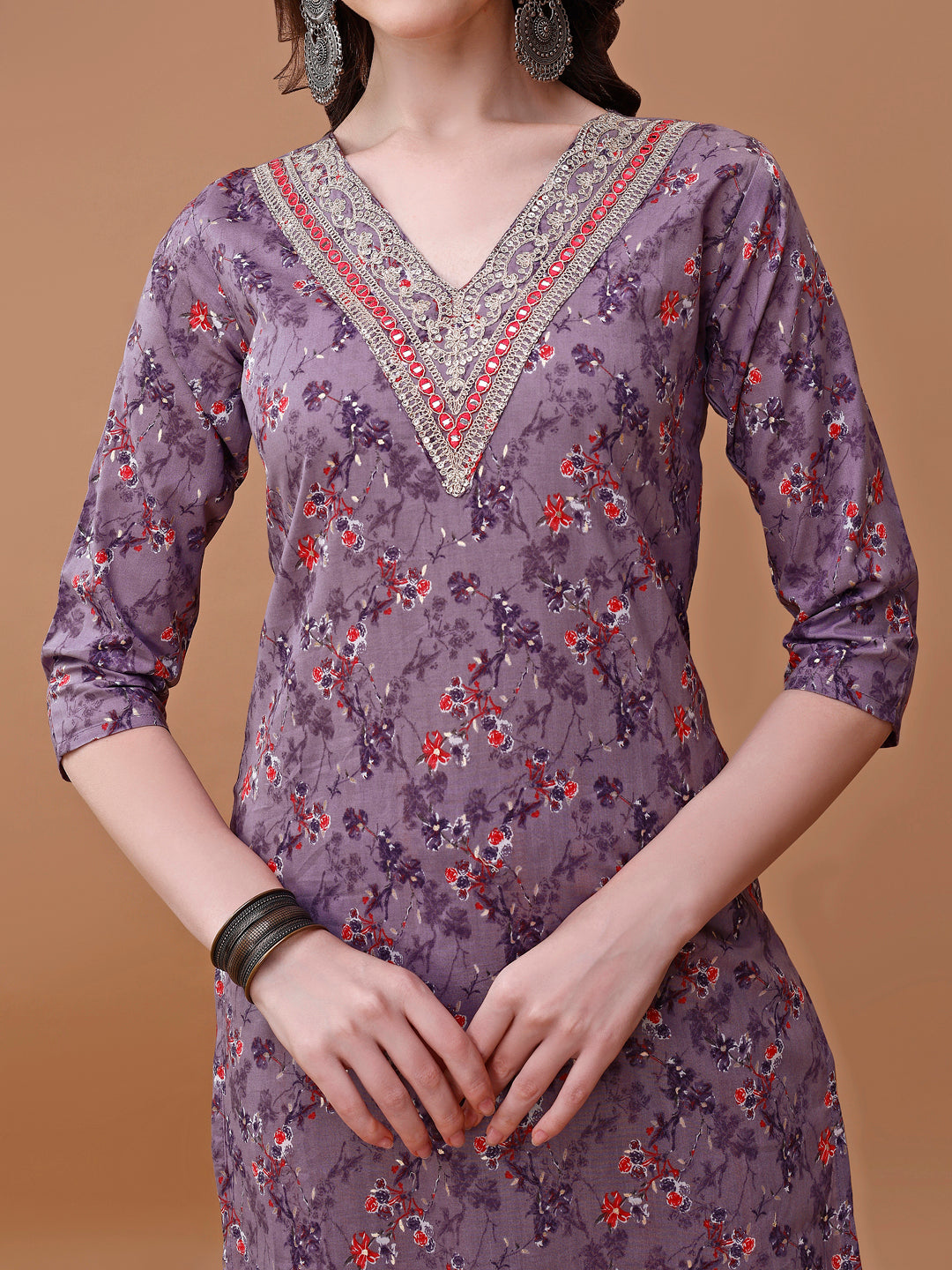 Embroidered and Floral Printed Kurta with pant & dupatta