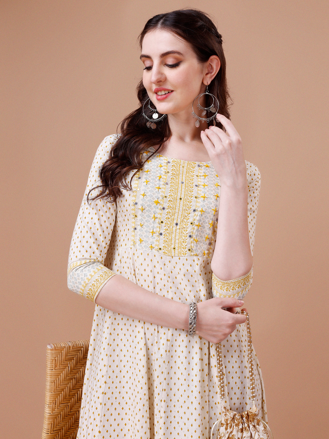 Embroidered & Printed Flared Kurta