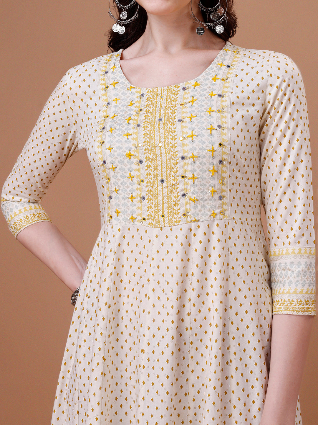 Embroidered & Printed Flared Kurta