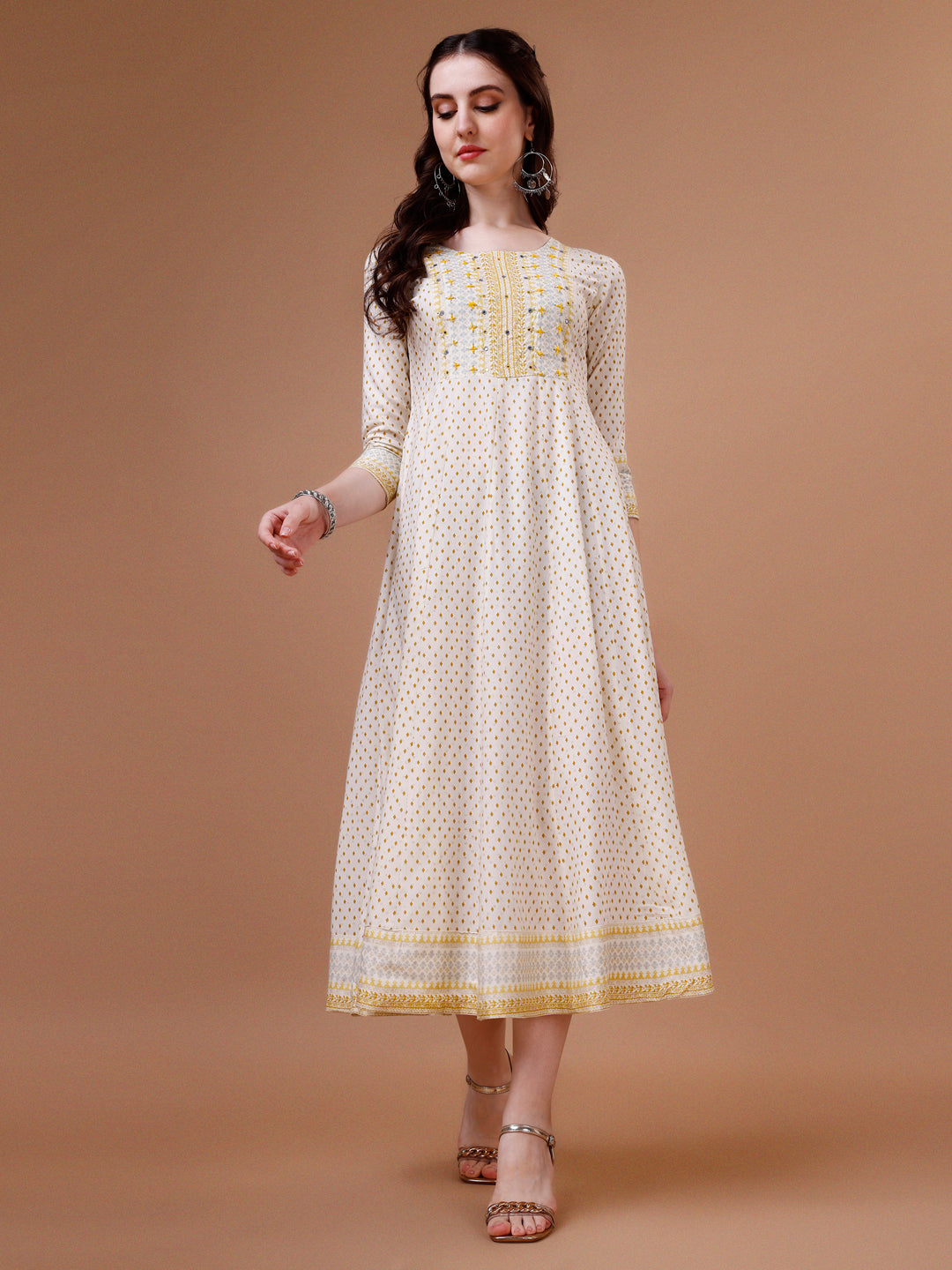 Embroidered & Printed Flared Kurta