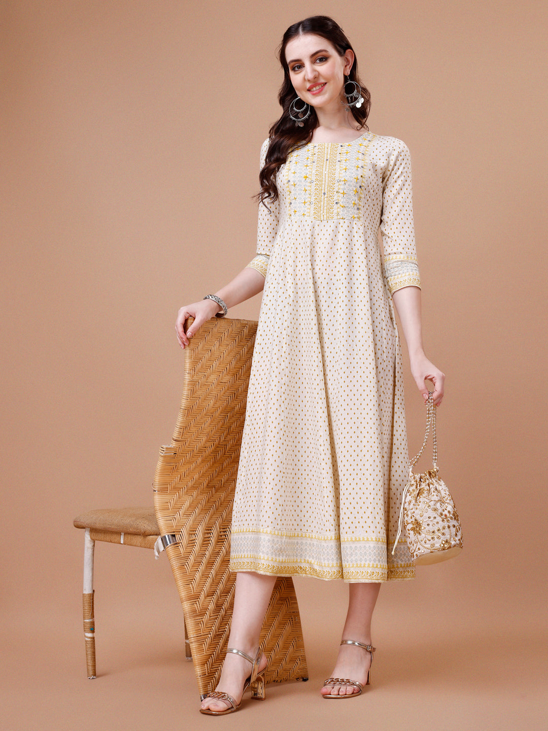 Embroidered & Printed Flared Kurta