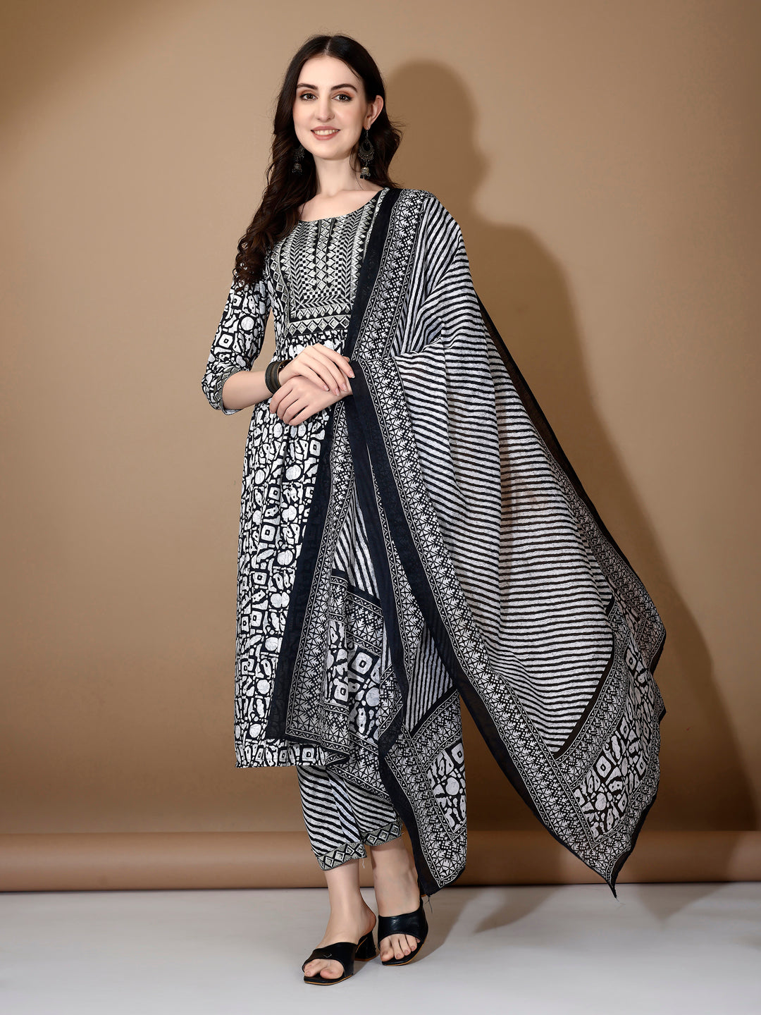 Embroidered & Printed Nyra Cut Kurta with pant & Dupatta