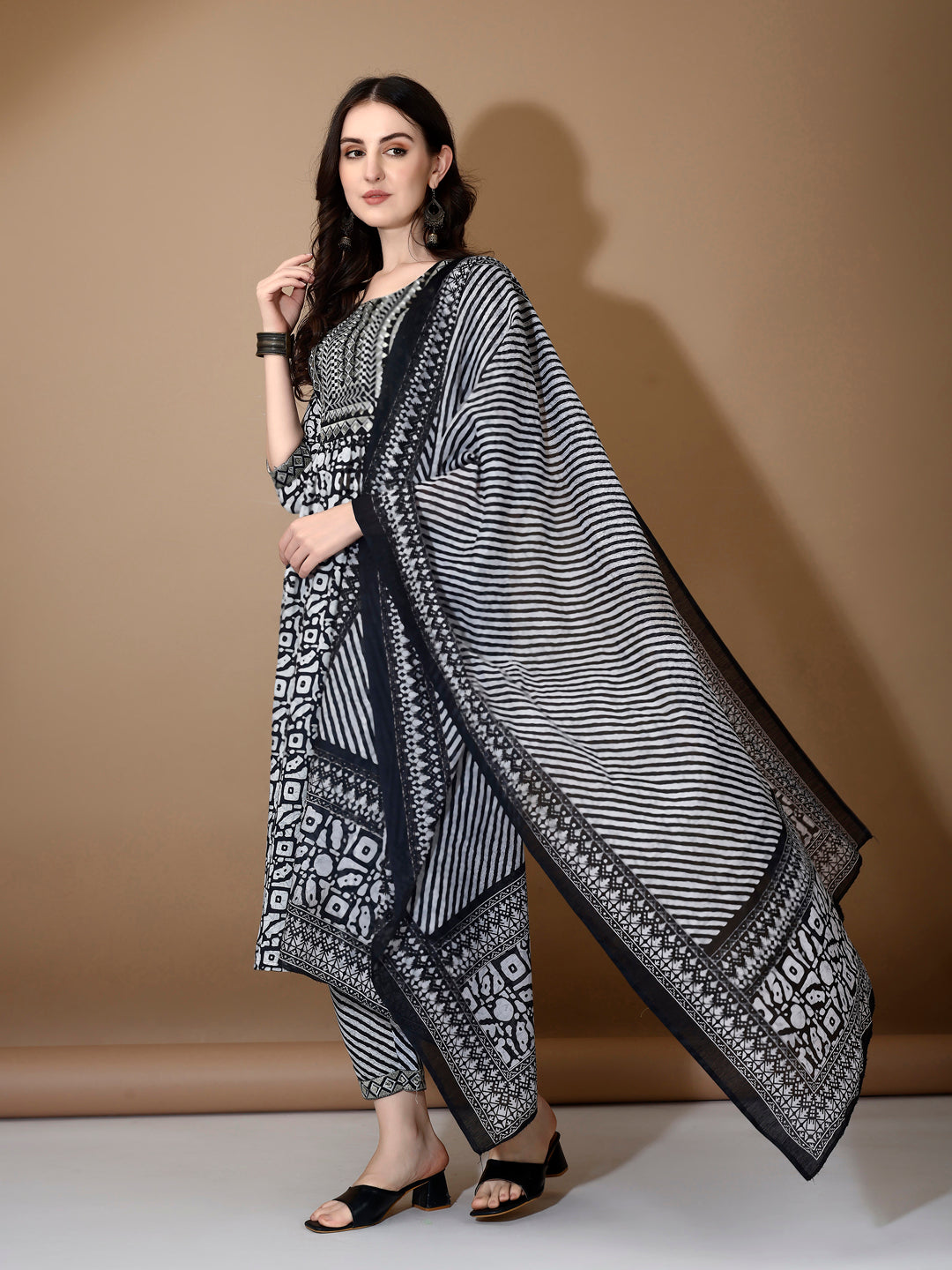 Embroidered & Printed Nyra Cut Kurta with pant & Dupatta