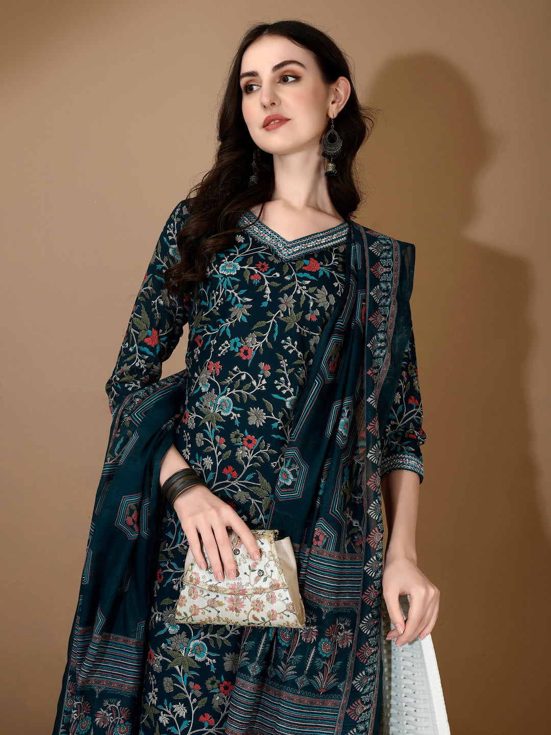 Embroidered & Printed Nyra Cut Kurta with pant & Dupatta