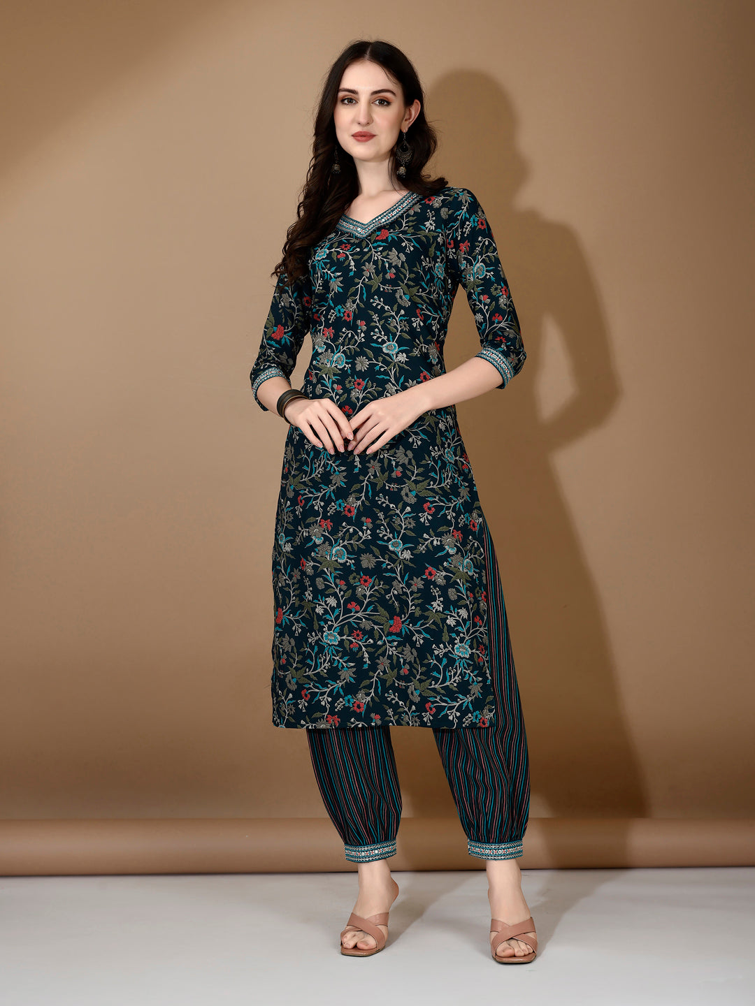 Embroidered & Printed Nyra Cut Kurta with pant & Dupatta