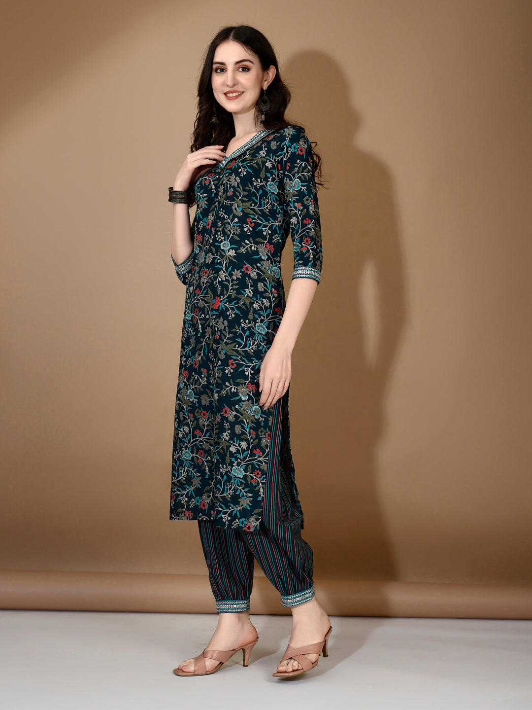 Embroidered & Printed Nyra Cut Kurta with pant & Dupatta