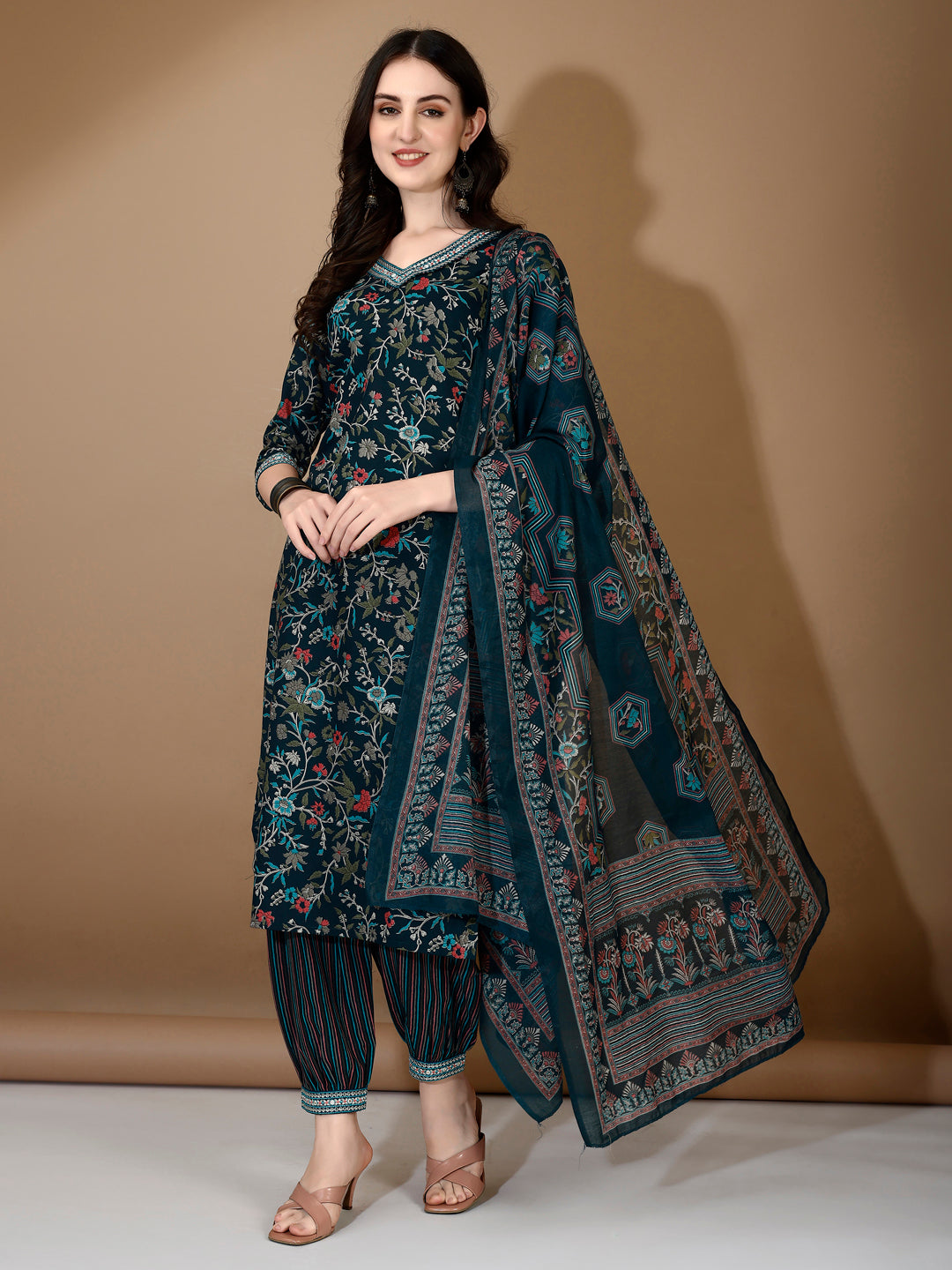 Embroidered & Printed Nyra Cut Kurta with pant & Dupatta