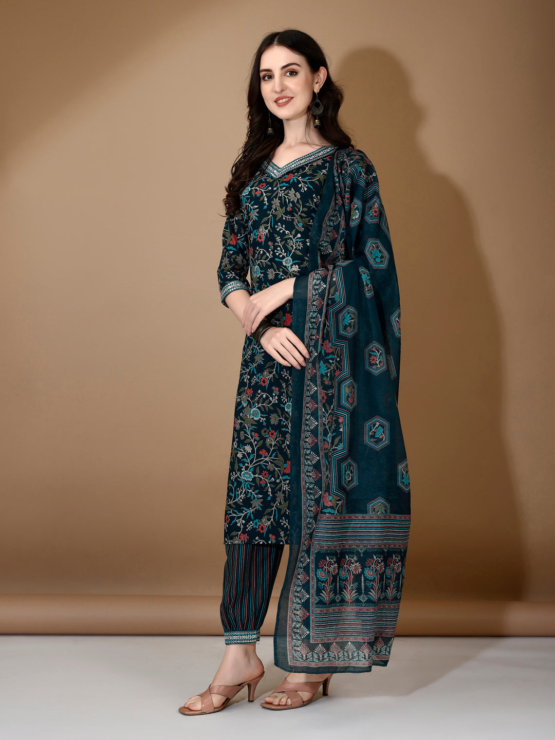 Embroidered & Printed Nyra Cut Kurta with pant & Dupatta