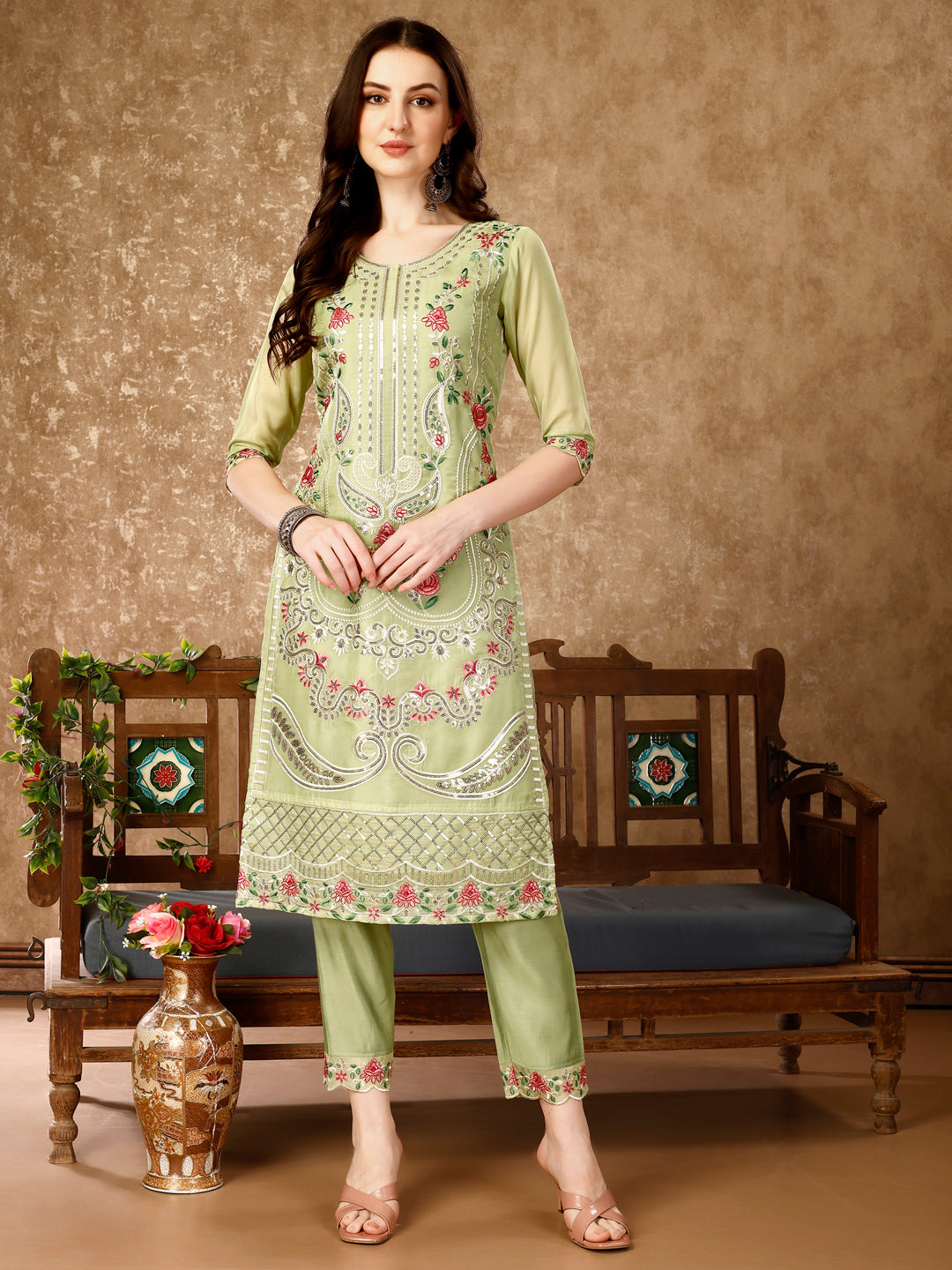 Pakistani Embroidered Kurta with Embroidered pant & Embroidered Organza Dupatta Luxury premium