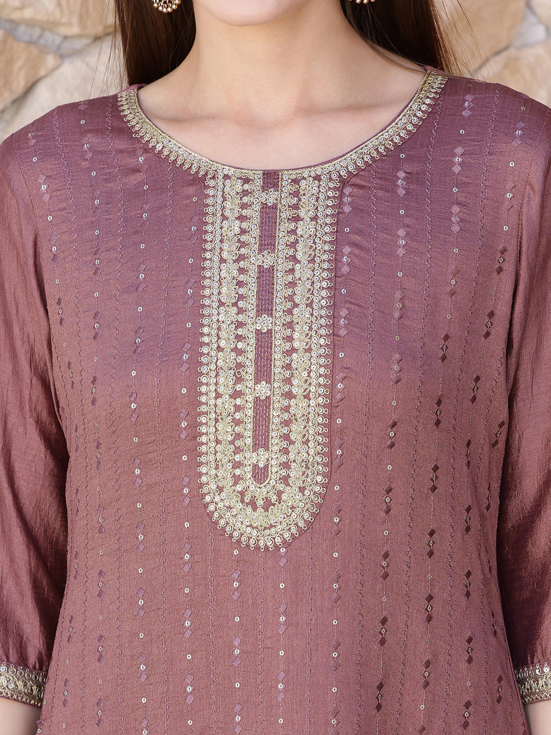 Sequined Embroidered Silk Blend Kurta with Pant & Embroidered Dupatta