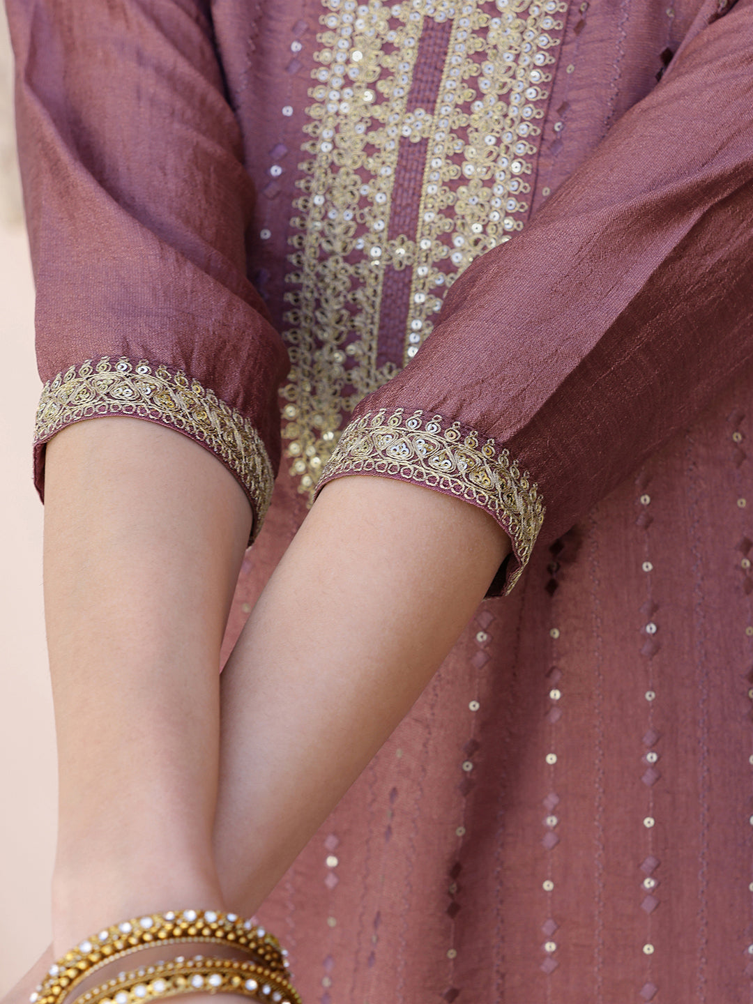 Sequined Embroidered Silk Blend Kurta with Pant & Embroidered Dupatta