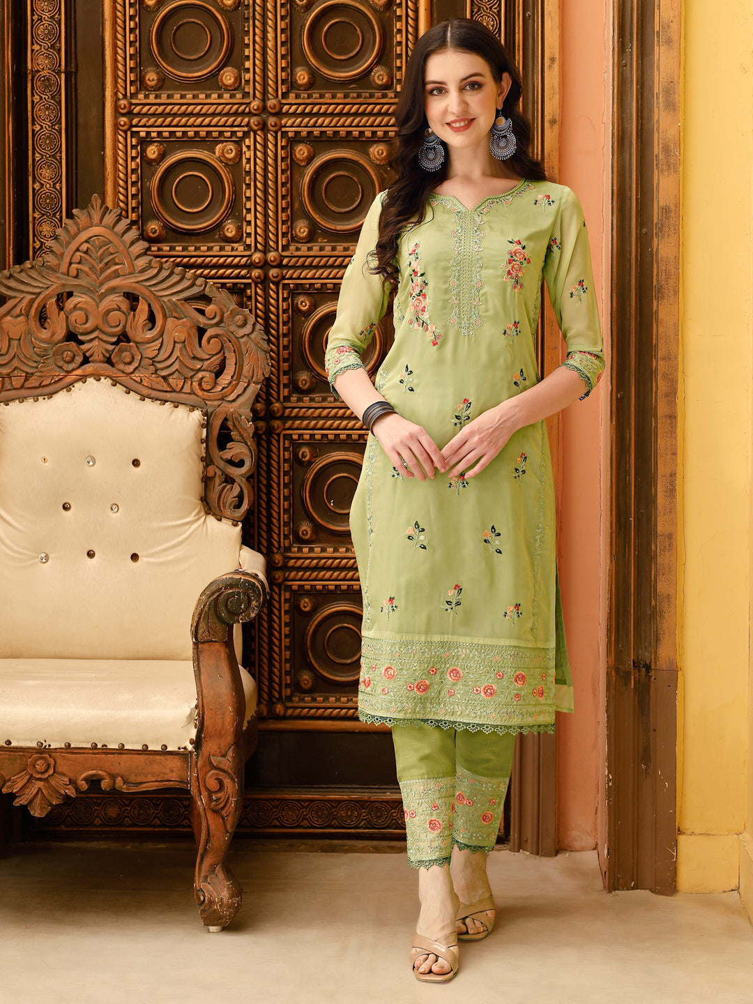 Pakistani Embroidered Kurta with Embroidered pant & Embroidered Dupatta Premium Luxury