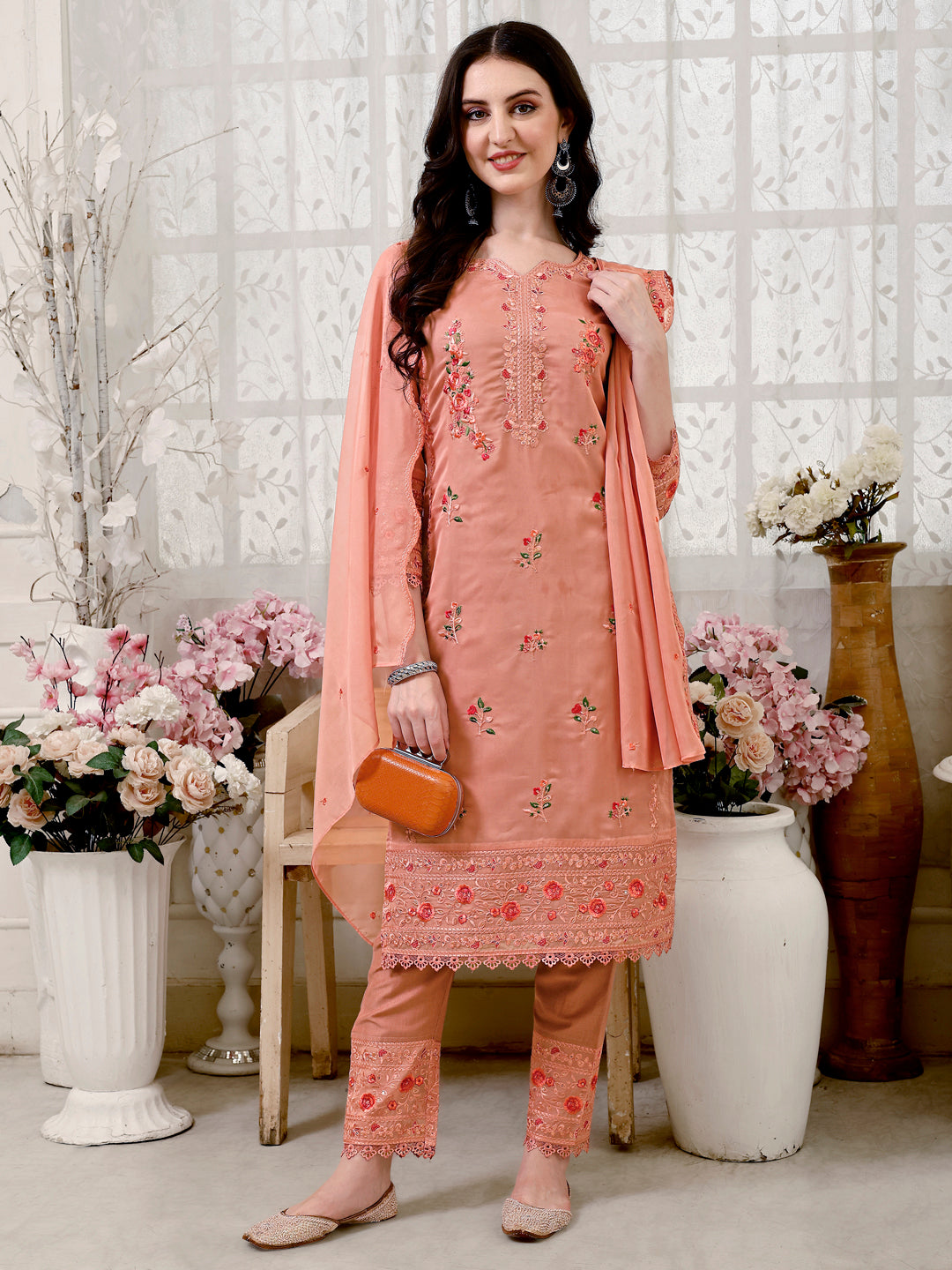 Pakistani Embroidered Kurta with Embroidered pant & Embroidered Dupatta Premium Luxury