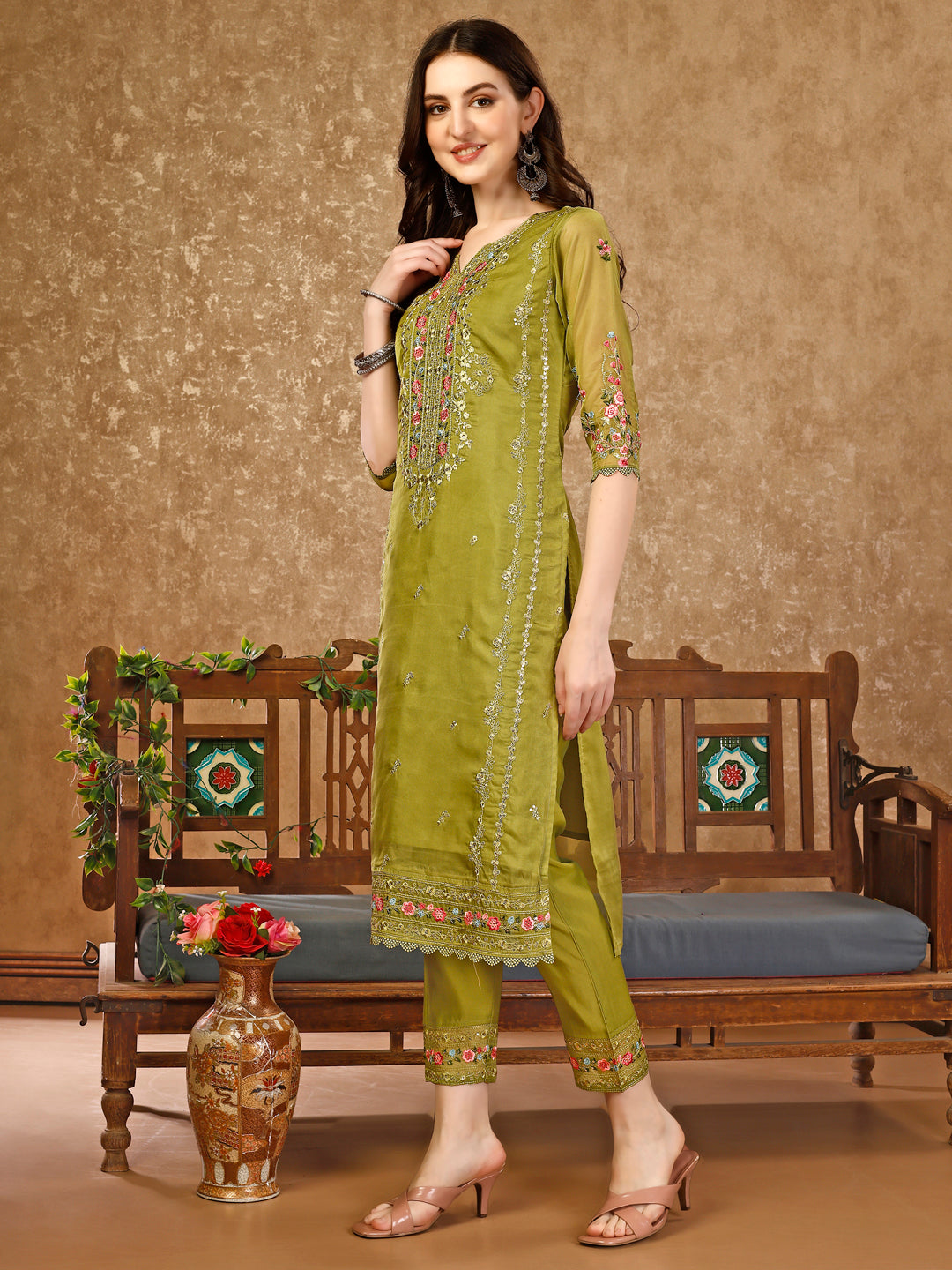 Pakistani Embroidered Organza Kurta with pant &  Embroidered Dupatta Luxury Premium