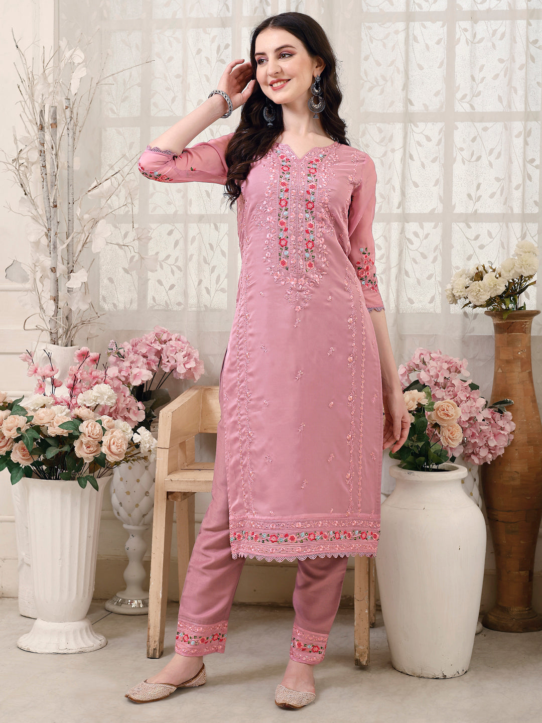 Pakistani Embroidered Organza Kurta with pant &  Embroidered Dupatta Luxury Premium