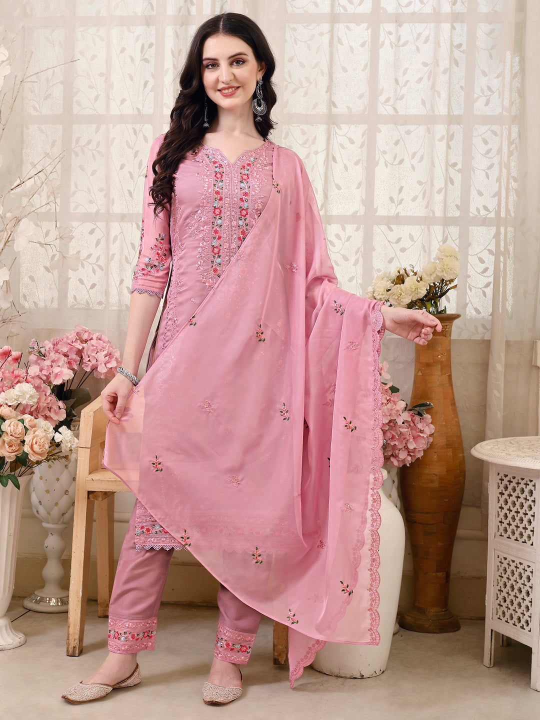 Pakistani Embroidered Organza Kurta with pant &  Embroidered Dupatta Luxury Premium