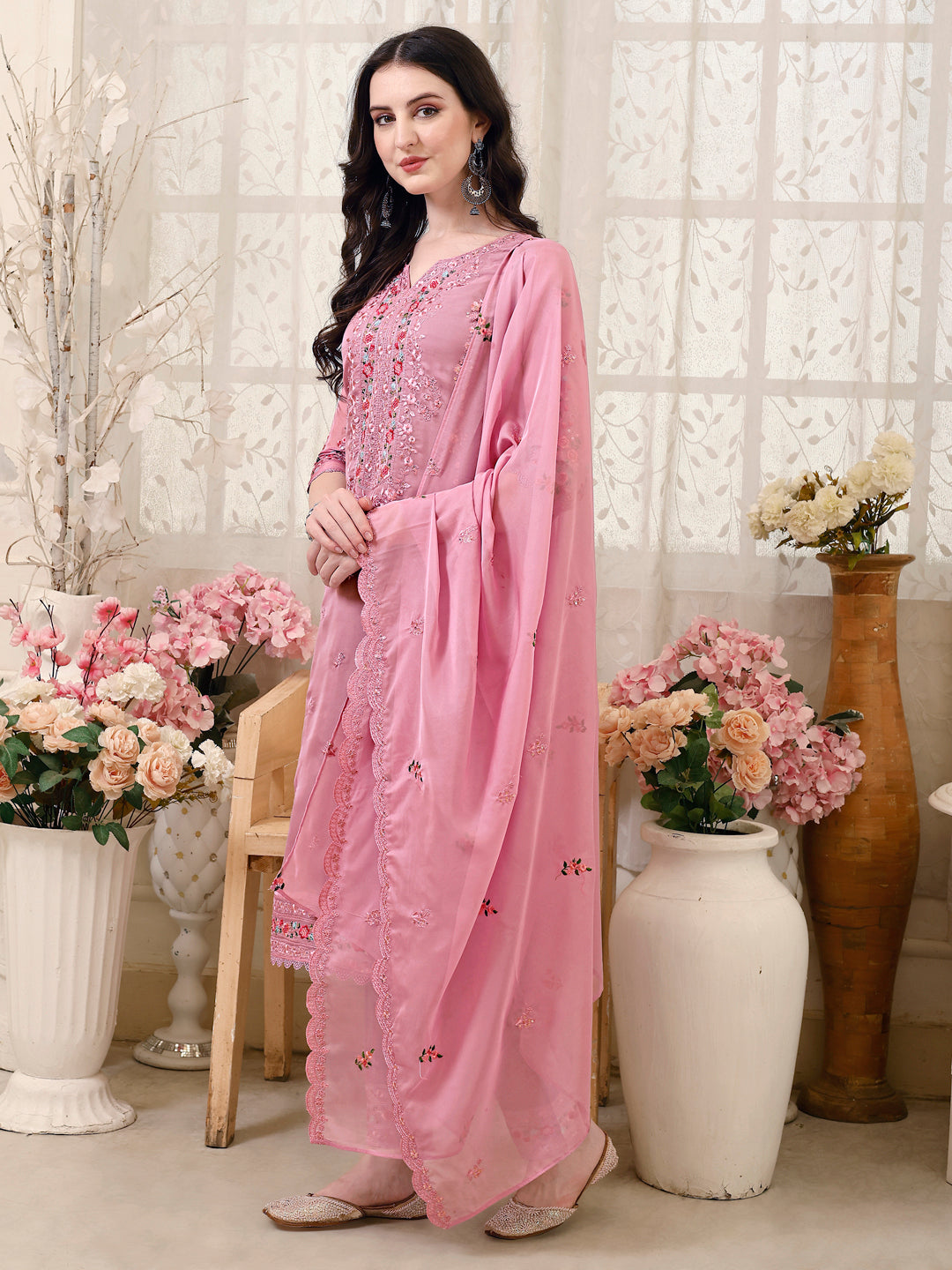 Pakistani Embroidered Organza Kurta with pant &  Embroidered Dupatta Luxury Premium