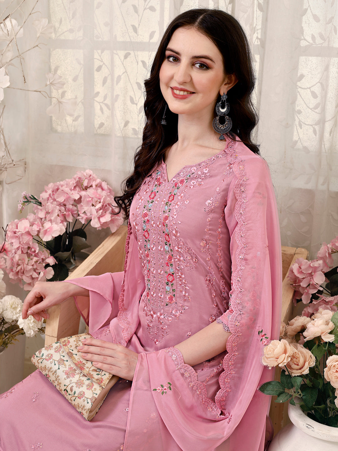 Pakistani Embroidered Organza Kurta with pant &  Embroidered Dupatta Luxury Premium