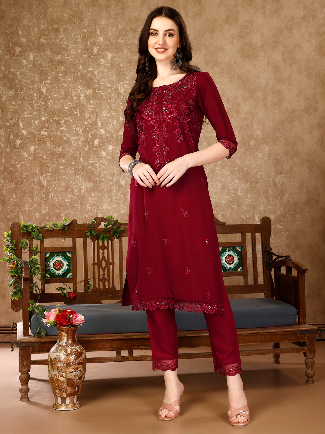 Pakistani Sequined Embroidered Kurta with Pant & Embroidered Organza Dupatta luxury premium