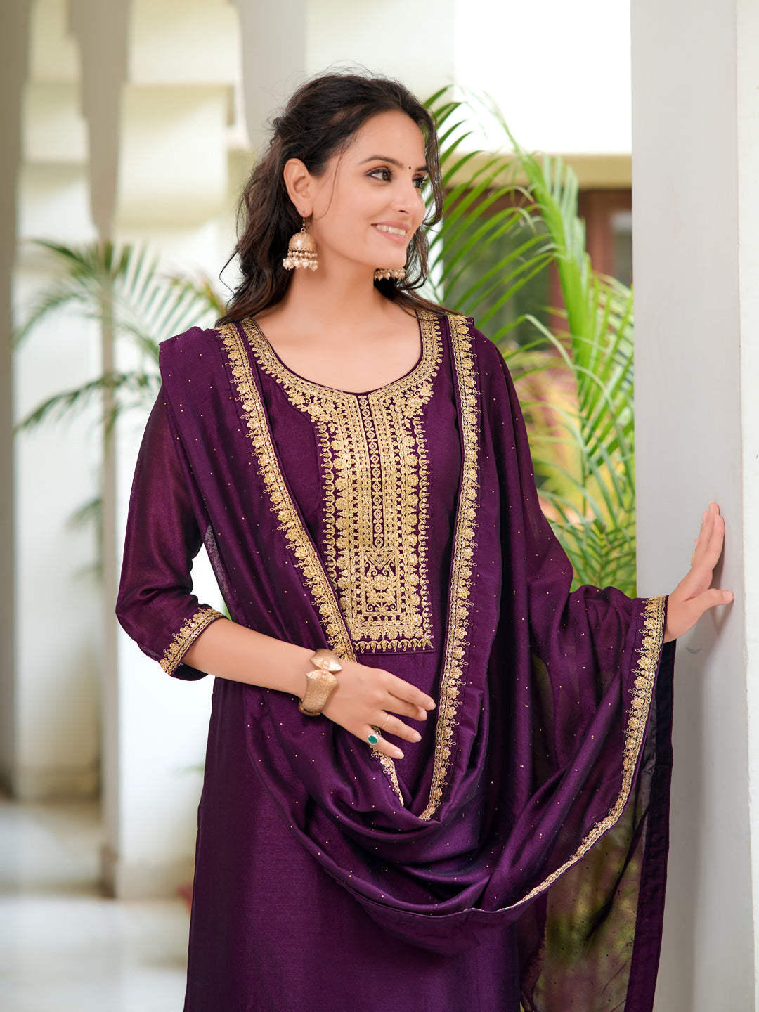 Embroidered Kurta with Pant & Printed Dupatta