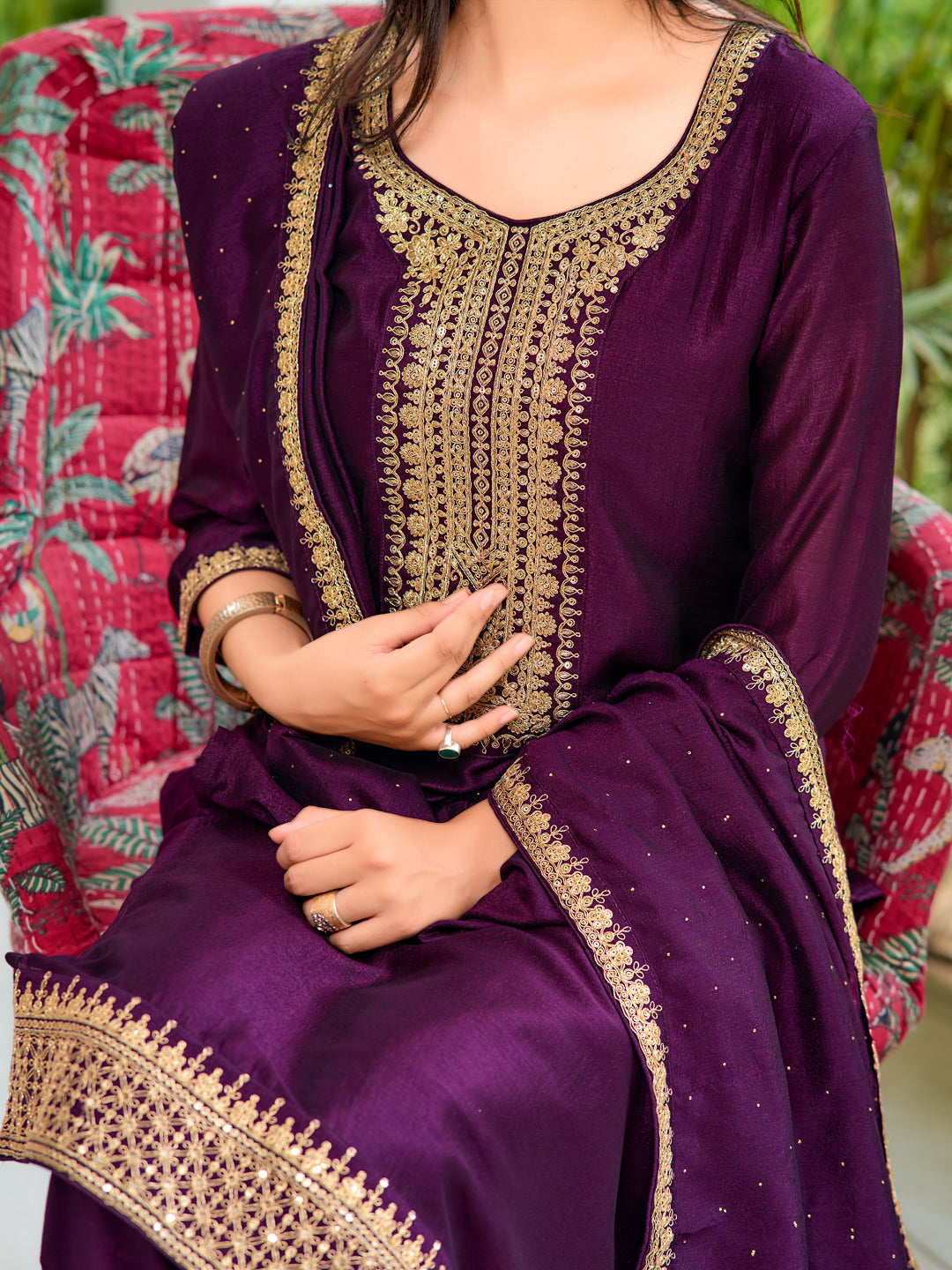 Embroidered Kurta with Pant & Printed Dupatta
