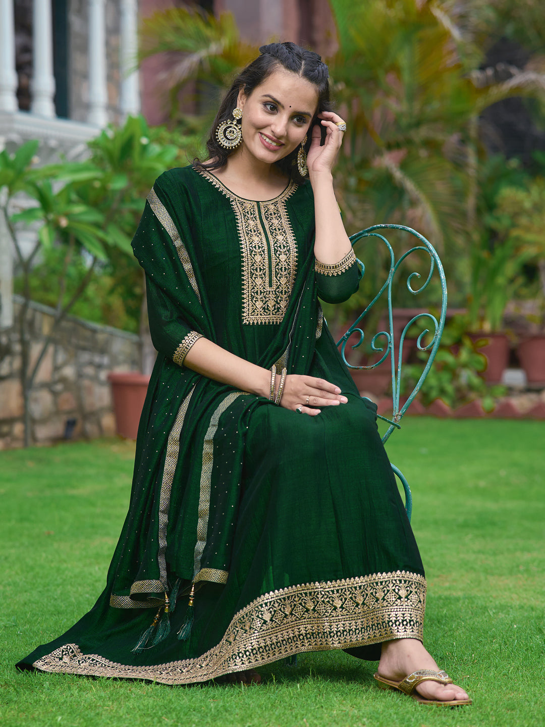 Anarkali Embroidered kurta with pant & Dupatta