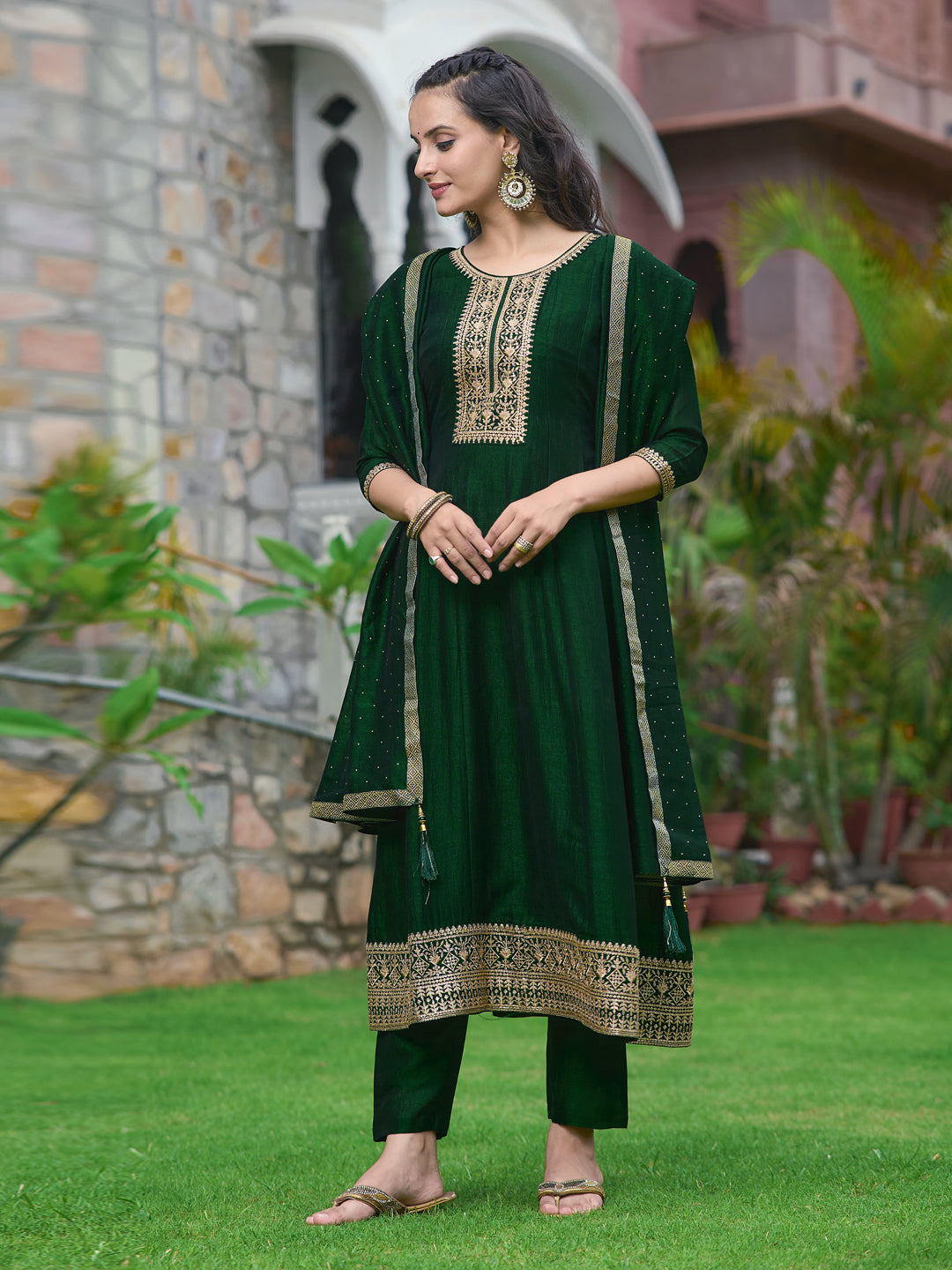 Anarkali Embroidered kurta with pant & Dupatta