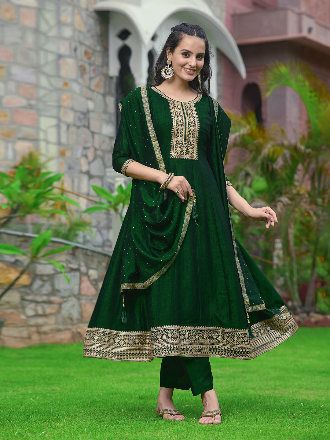 Anarkali Embroidered kurta with pant & Dupatta