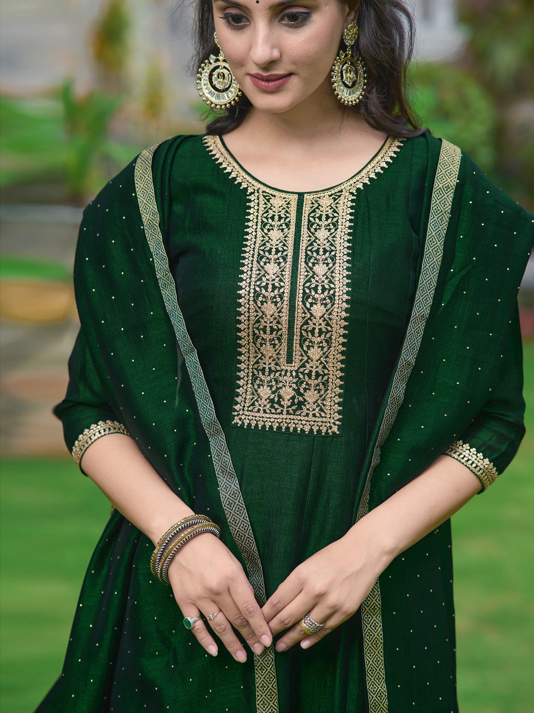 Anarkali Embroidered kurta with pant & Dupatta