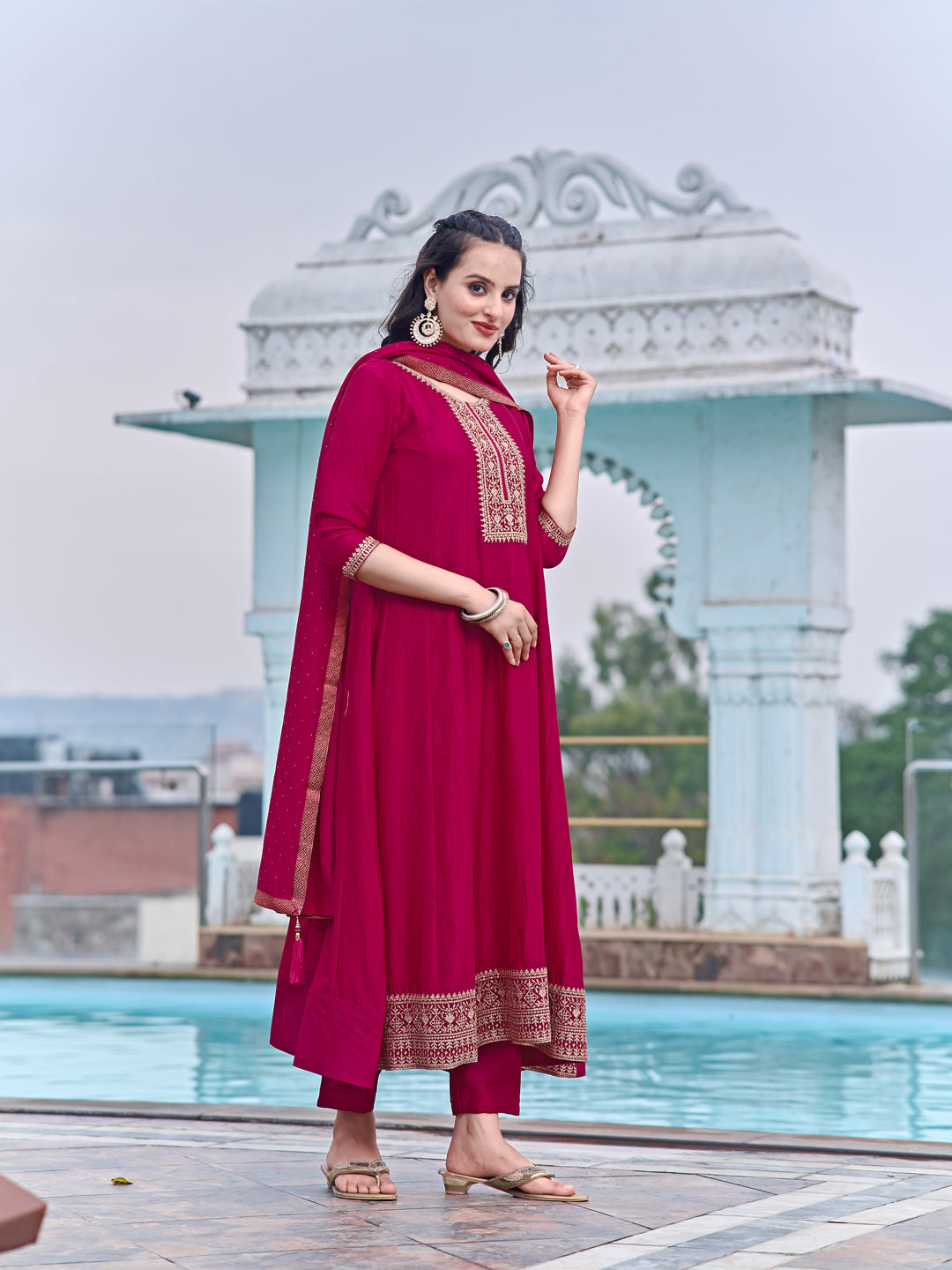 Anarkali Embroidered kurta with pant & Dupatta