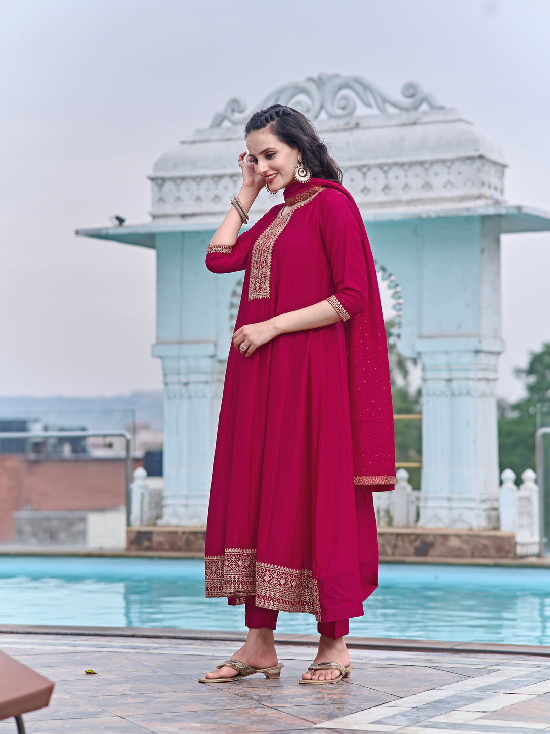 Anarkali Embroidered kurta with pant & Dupatta