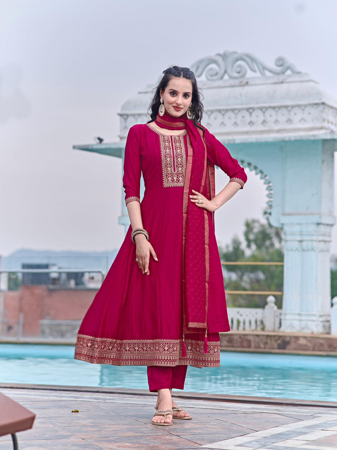 Anarkali Embroidered kurta with pant & Dupatta