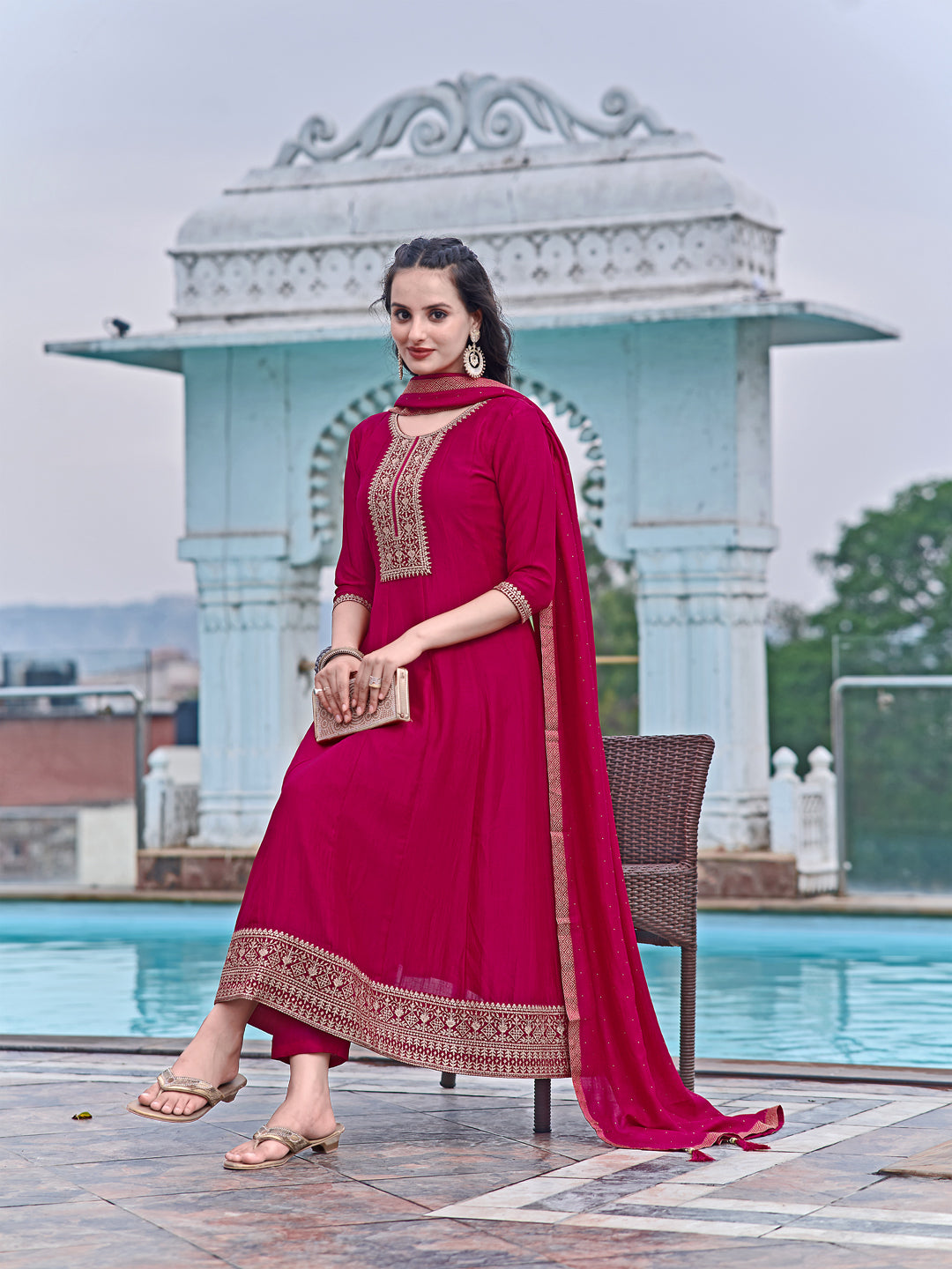 Anarkali Embroidered kurta with pant & Dupatta