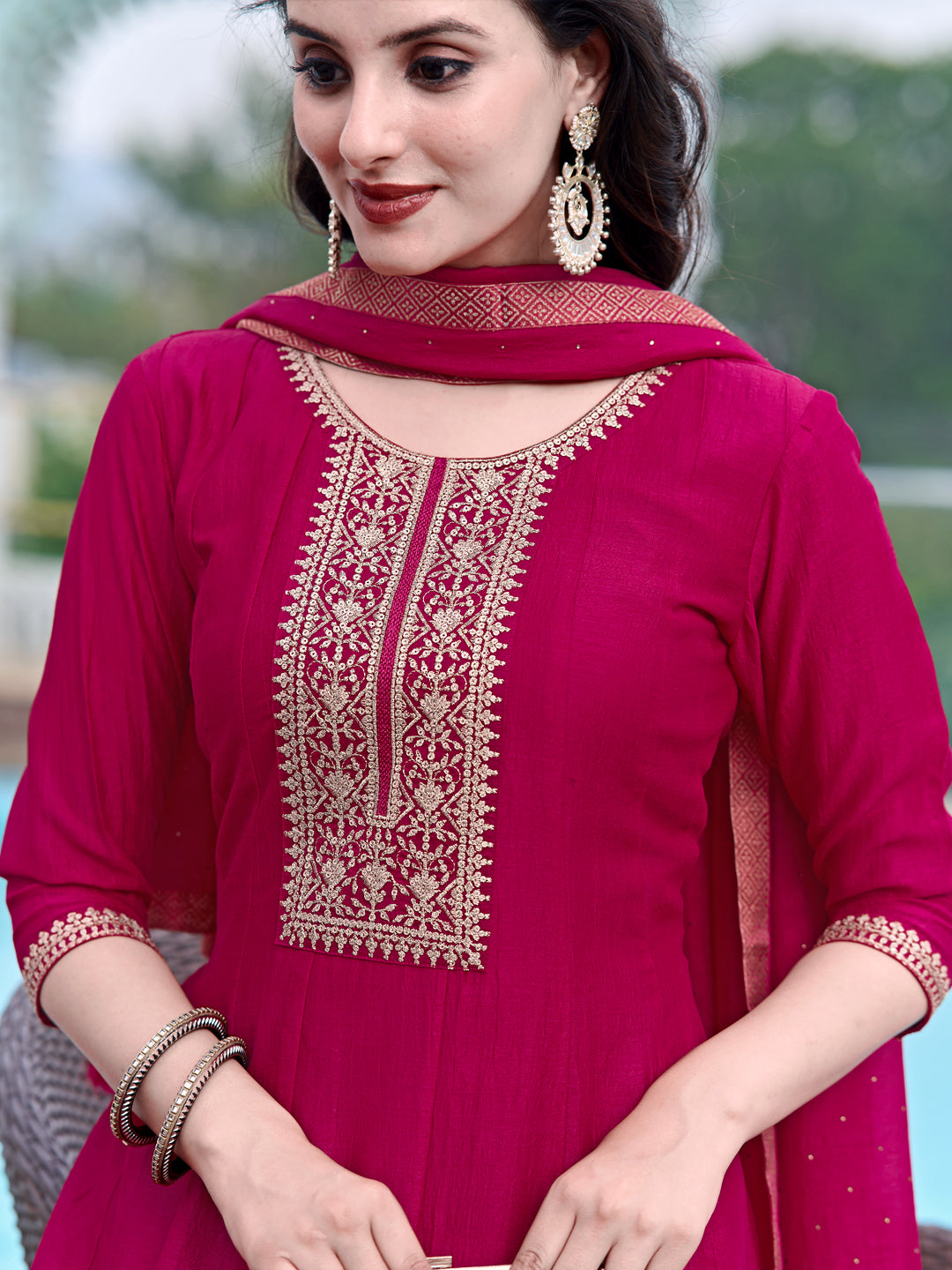 Anarkali Embroidered kurta with pant & Dupatta