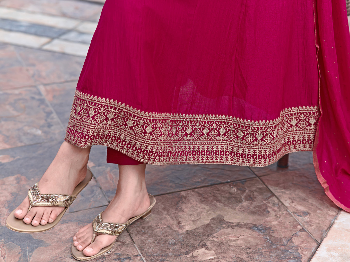 Anarkali Embroidered kurta with pant & Dupatta