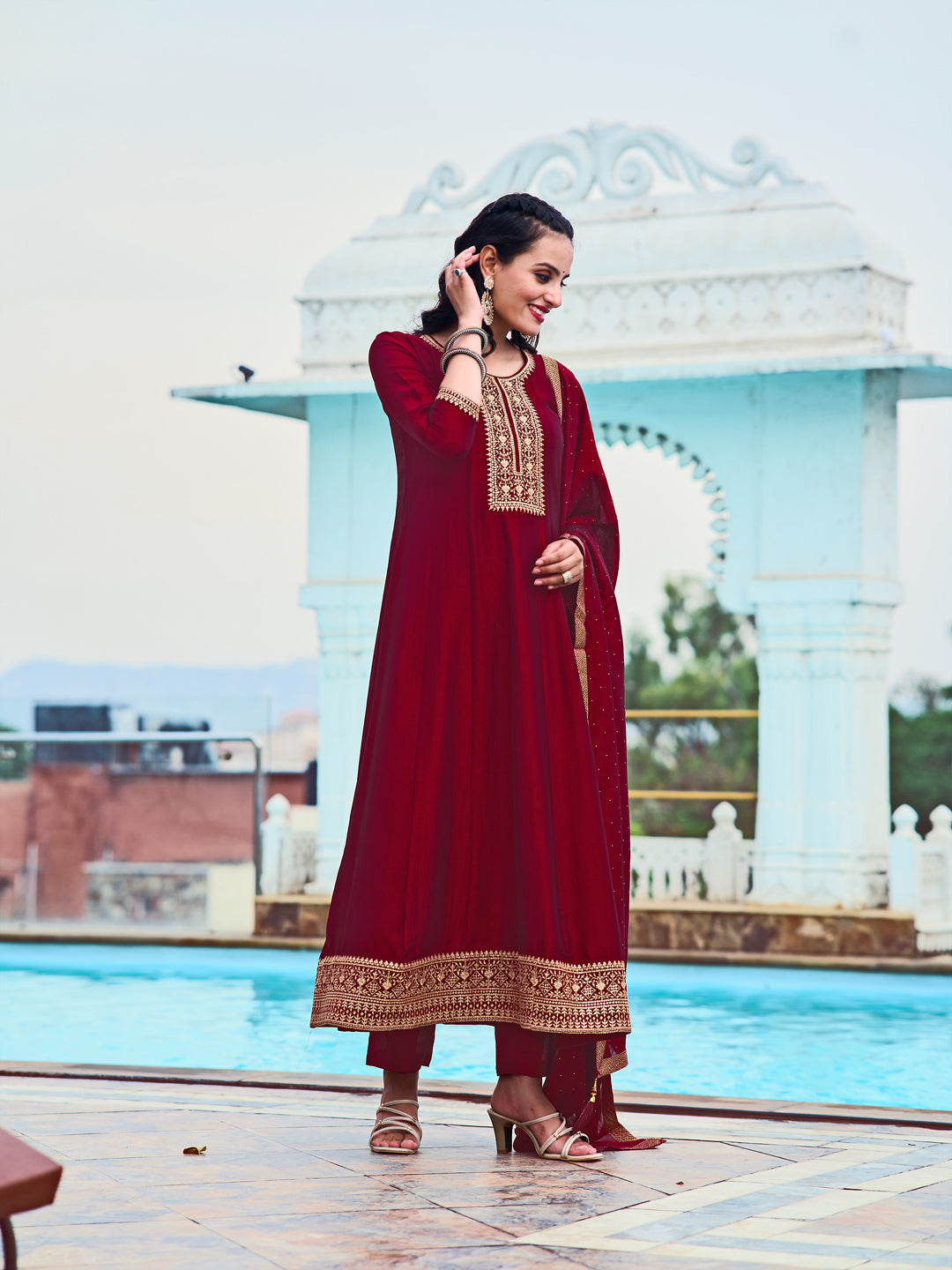 Anarkali Embroidered kurta with pant & Dupatta