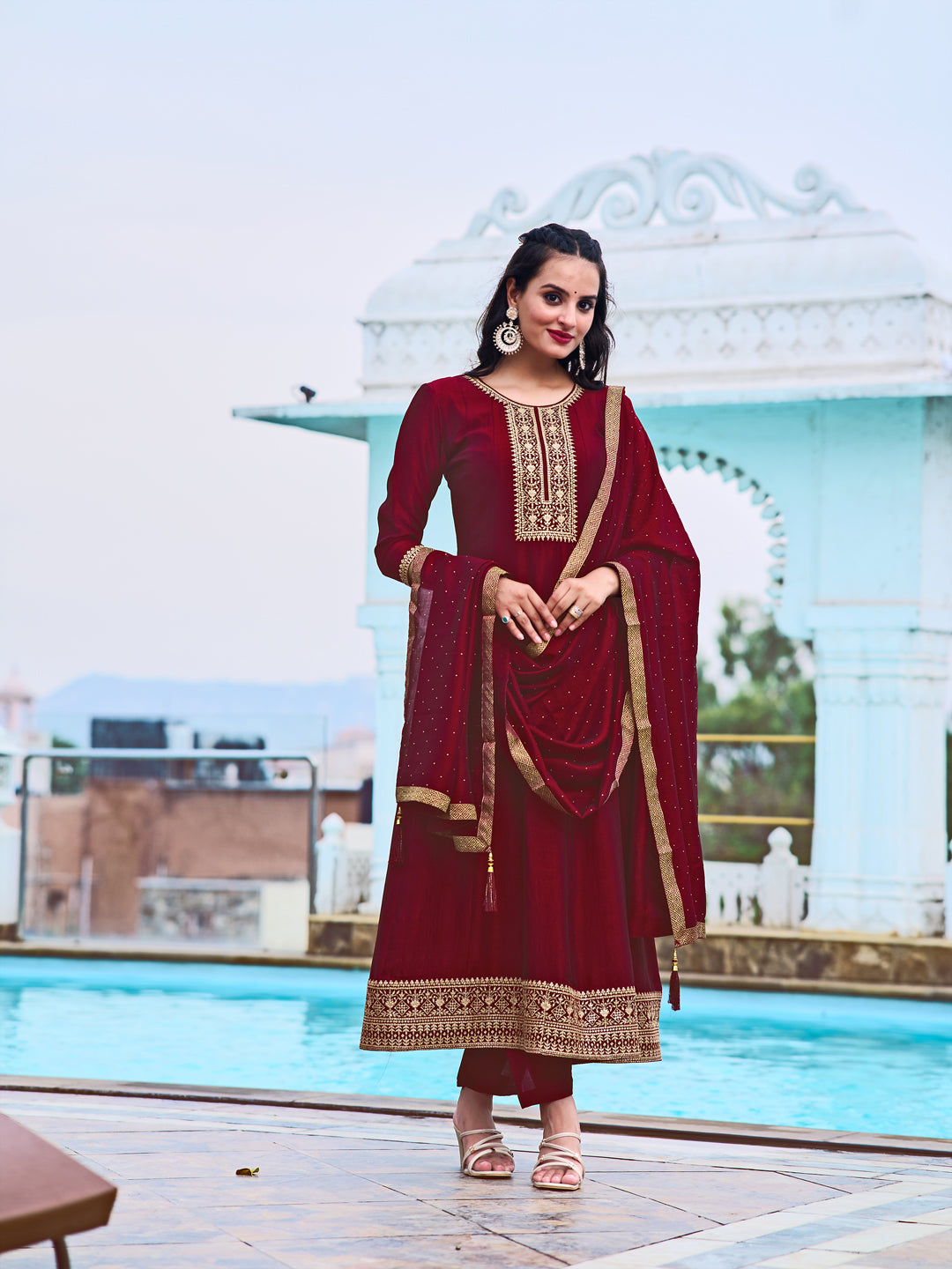 Anarkali Embroidered kurta with pant & Dupatta