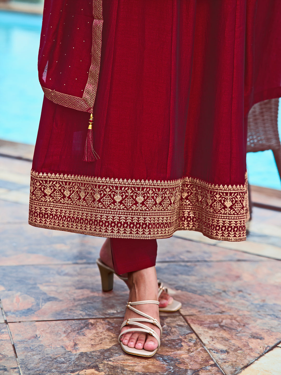 Anarkali Embroidered kurta with pant & Dupatta