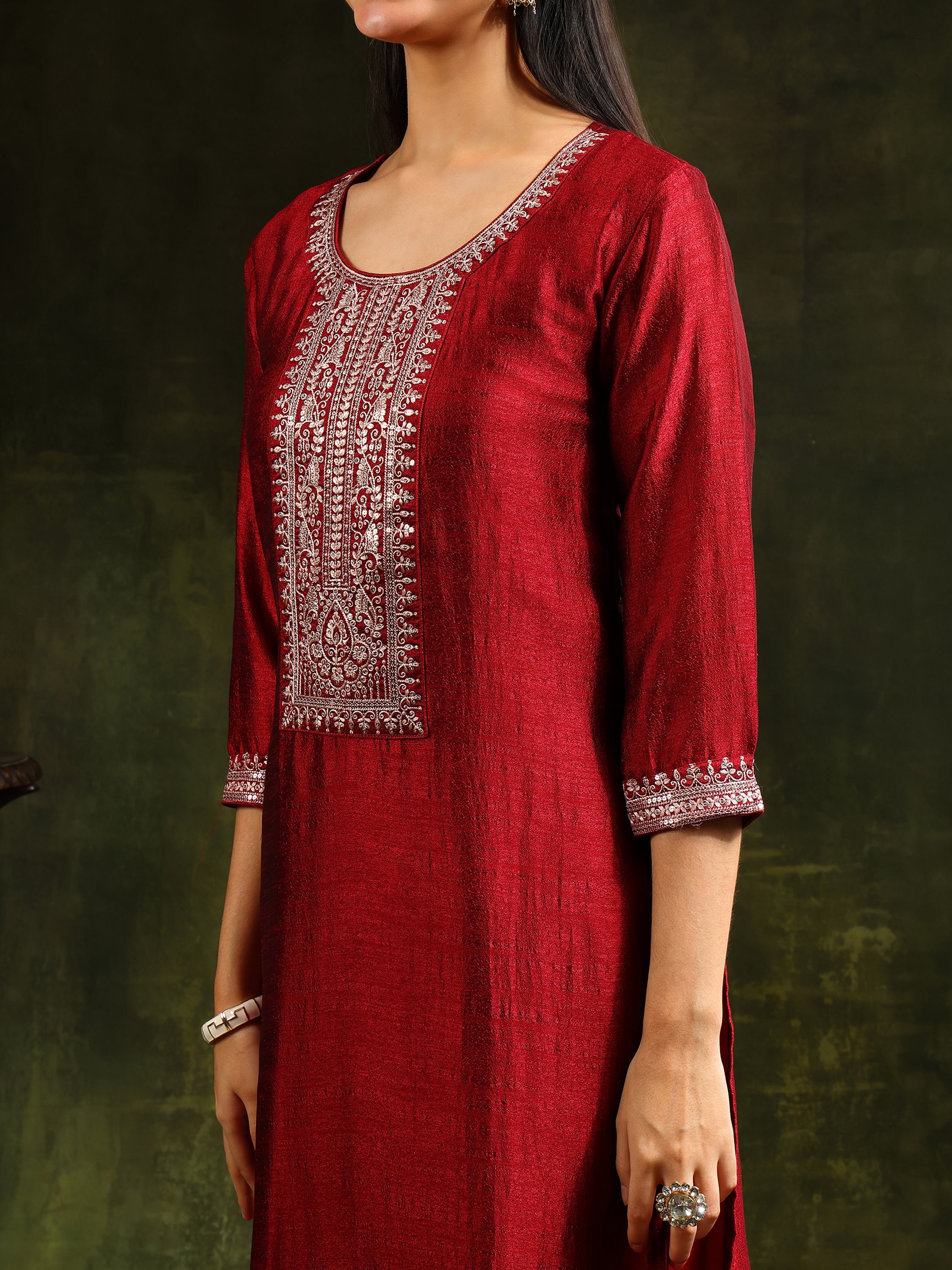 Sequined Embroidered Kurta with Pant & Embroidered Dupatta