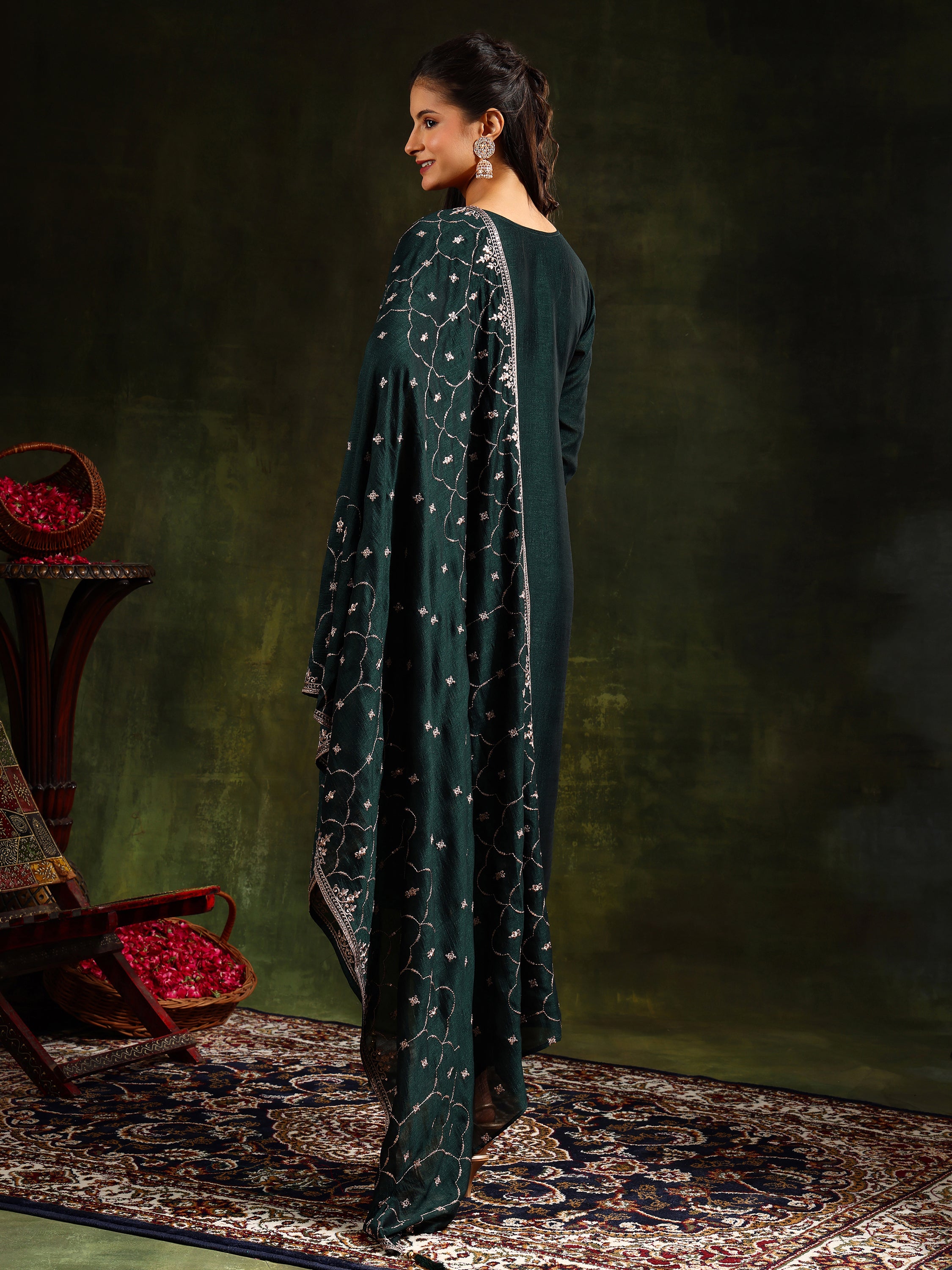 Sequined Embroidered Kurta with Pant & Embroidered Dupatta